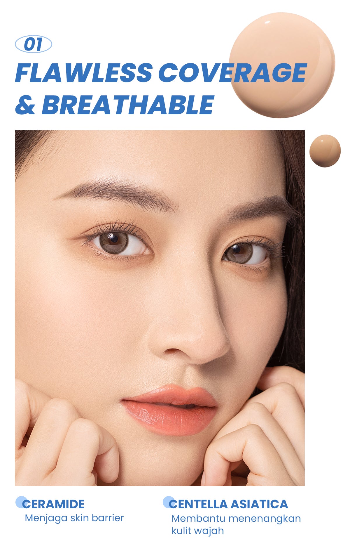 YOU Cloud Touch Dreamy-fit Lasting Mesh Cushion Cushion Foundation Natural Matte Finish Tahan Lama 24 Bedak Wajah SPF Kosmetik