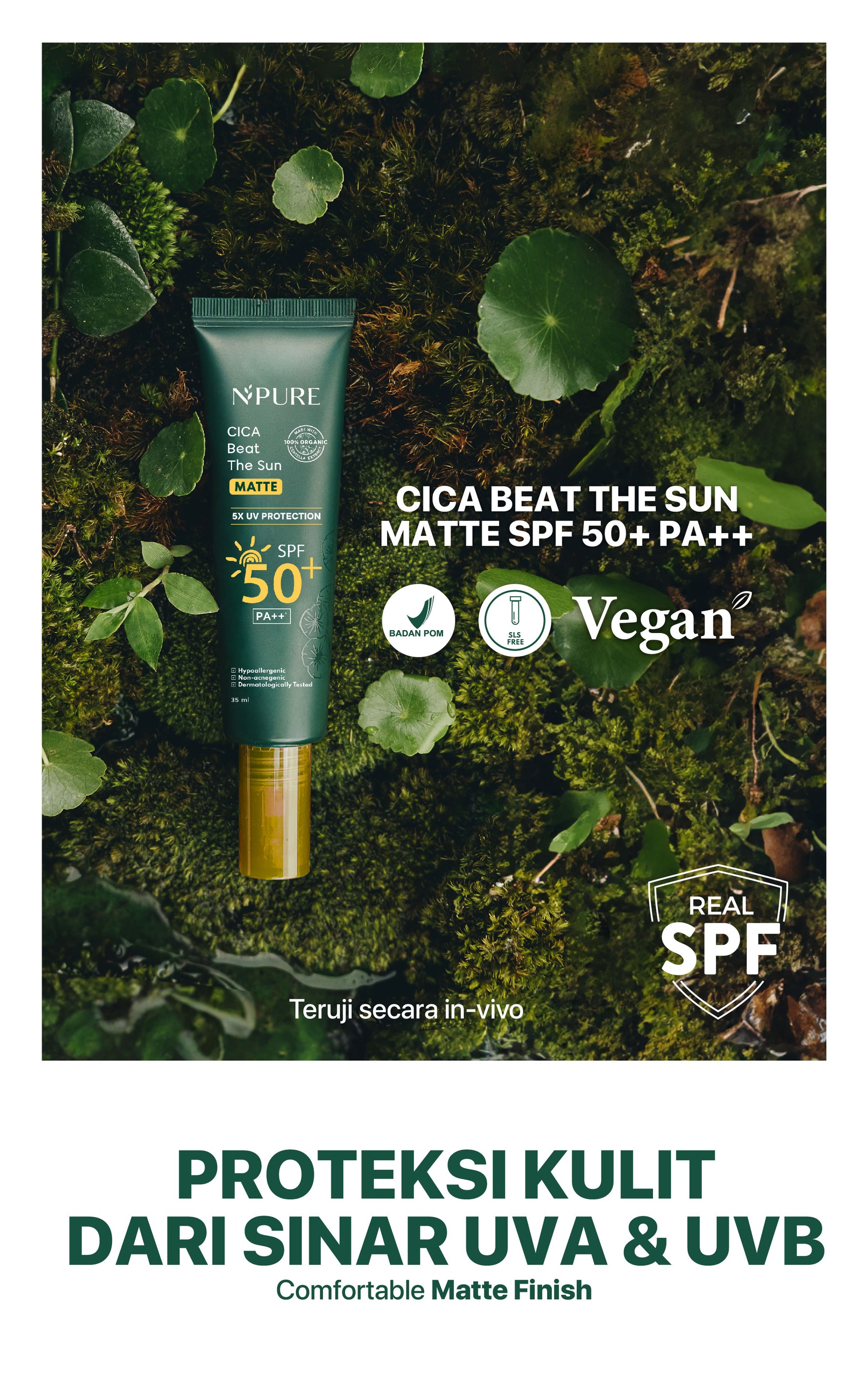 SUNSCREEN MATTE - NPURE Sunscreen Cica Beat The Sun Matte SPF 50+ PA++++/ REAL SPF / NO WHITECAST / Sunscreen Jerawat