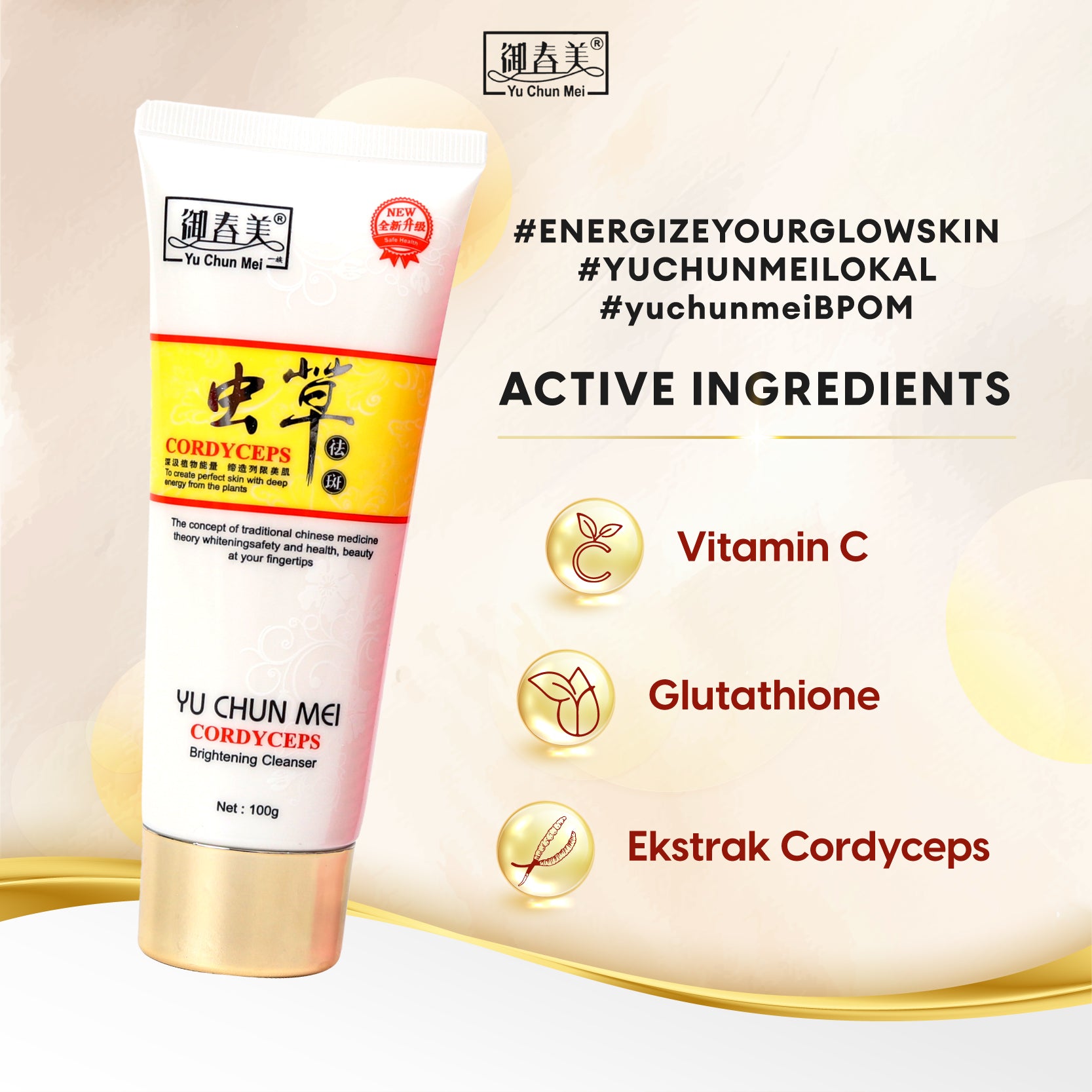 [BPOM ORIGINAL LOKAL] YU CHUN MEI Cordyceps Whitening KIT Gold