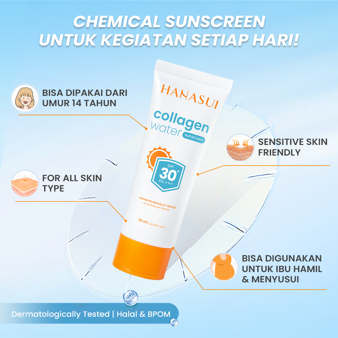 Hanasui Collagen Water Sunscreen SPF 30 - Ringan & Mencerahkan Kulit No Whitecast Tidak Kusam Berminyak