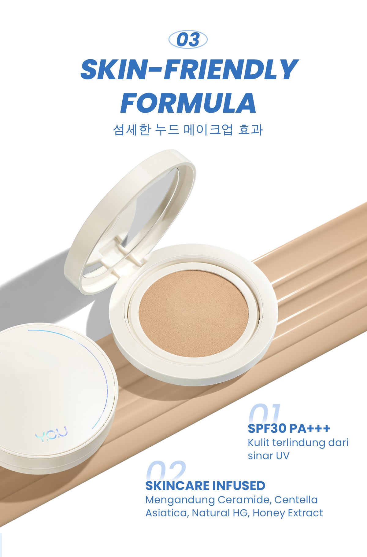 YOU Cloud Touch Dreamy-fit Lasting Mesh Cushion Cushion Foundation Natural Matte Finish Tahan Lama 24 Bedak Wajah SPF Kosmetik