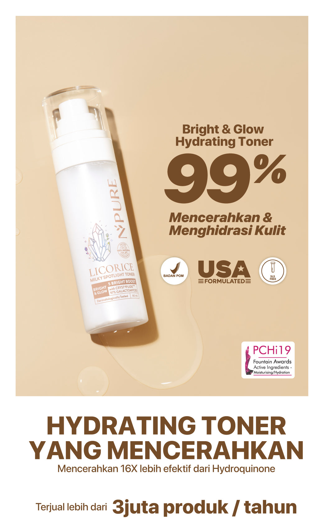 NPURE Toner Licorice / Milky Spotlight / Brightening Toner / Toner Wajah Cerah Glowing / Fine Mist / Aman Bumil Busui