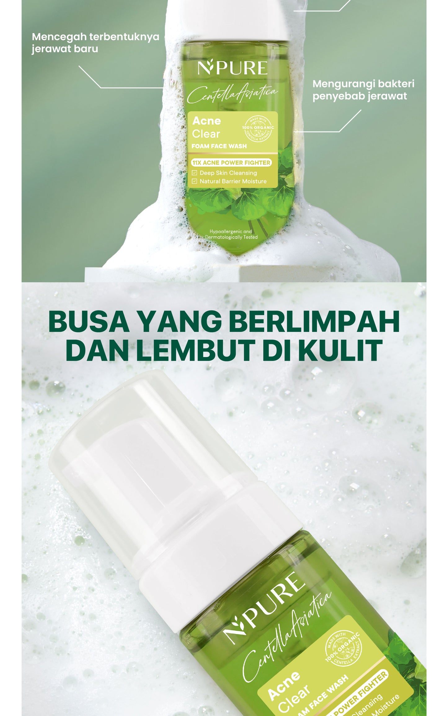 NPURE Facial Wash Cica / Anti Acne Facial Foam / Sabun Muka Anti Jerawat Berminyak