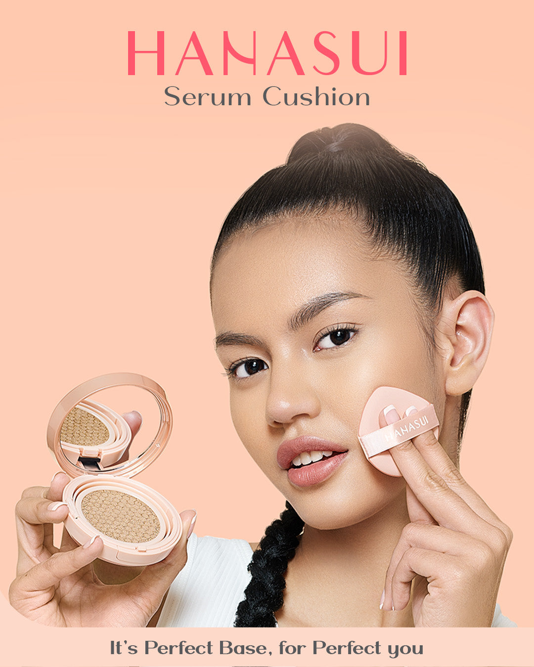 Hanasui Serum Cushion - Flawless Natural Dewy Finish UVA & UVB Protection Perfect Coverage Menyamarkan Pori-Pori Garis Halus Noda Wajah