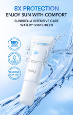 YOU Sunbrella Intensive Care Watery Sunscreen SPF50+ PA++++ Tabir Surya Kulit Sensitif 8X Protection Sensitive Acne Skin Friendly