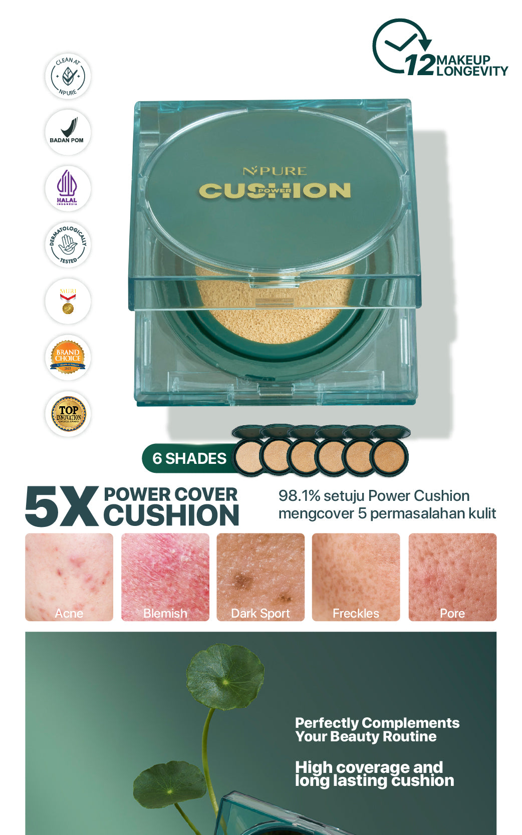 NPURE Centella Asiatica Flawless Matte Power Cushion dan Refill Cushion / Cushion Daily / Cushion matte / Refill Cushion