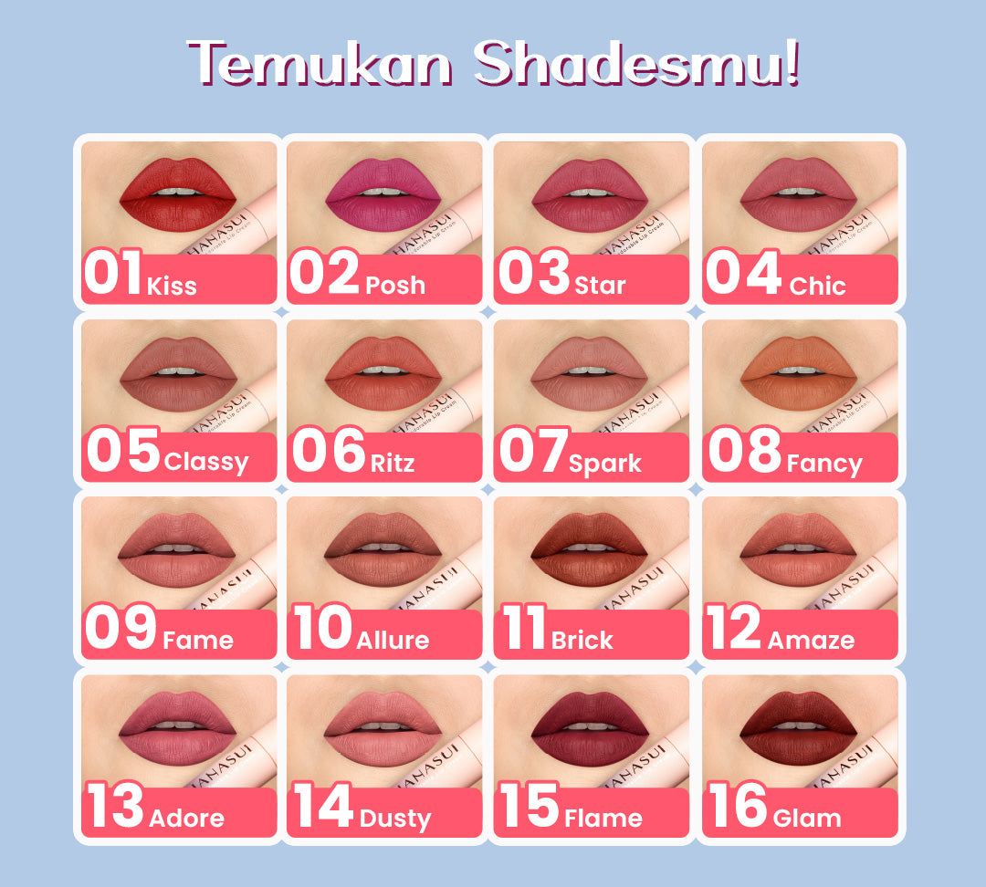 Hanasui Mattedorable Lip Cream - Velvet Matte Finish Melembabkan Ringan Tahan Lama Pigmented Olive Oil Vitamin E