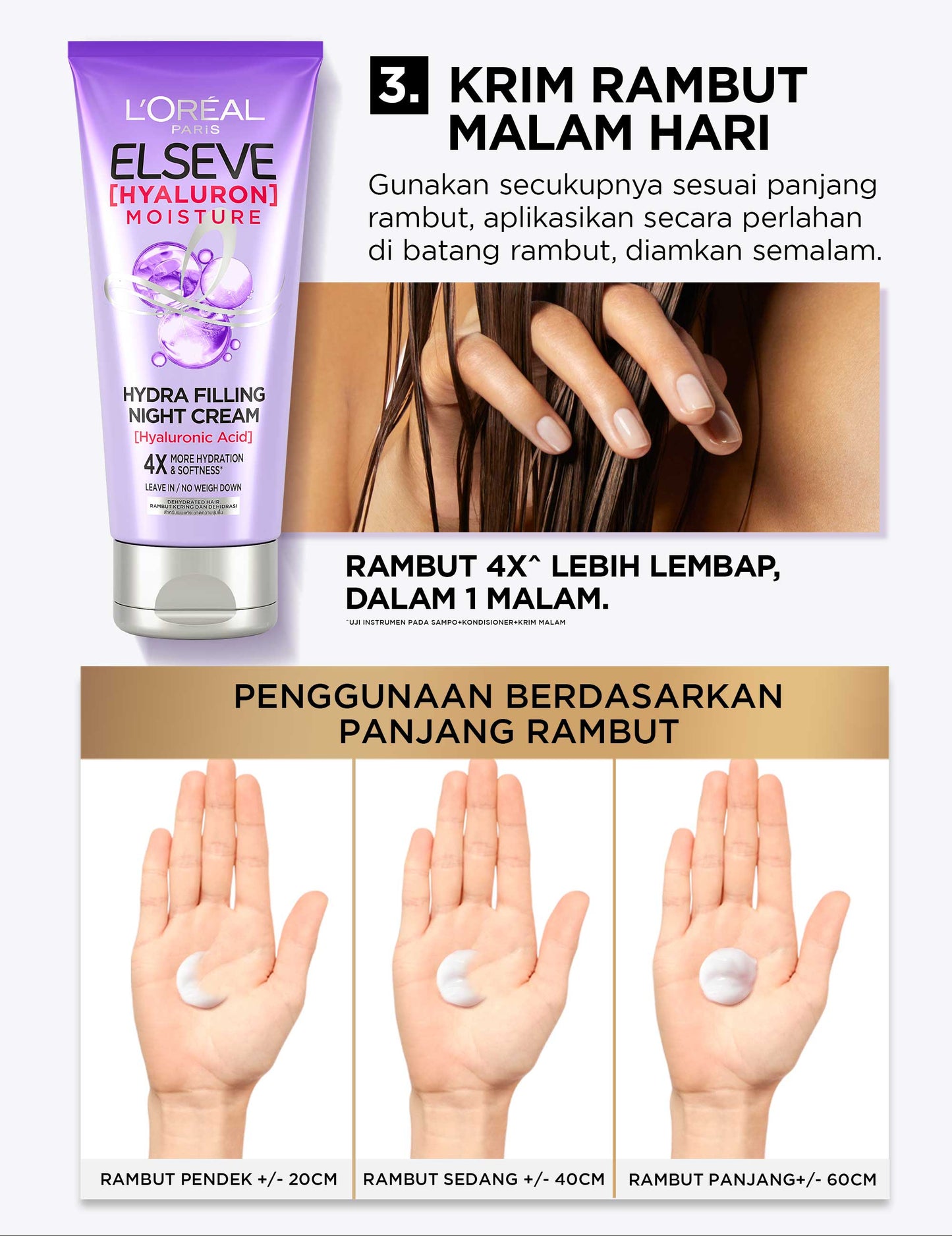 L’Oreal Paris Elseve Hyaluron Moisture Hydra Filling Night Cream - 150 ml (Untuk rambut kering dan dehidrasi)