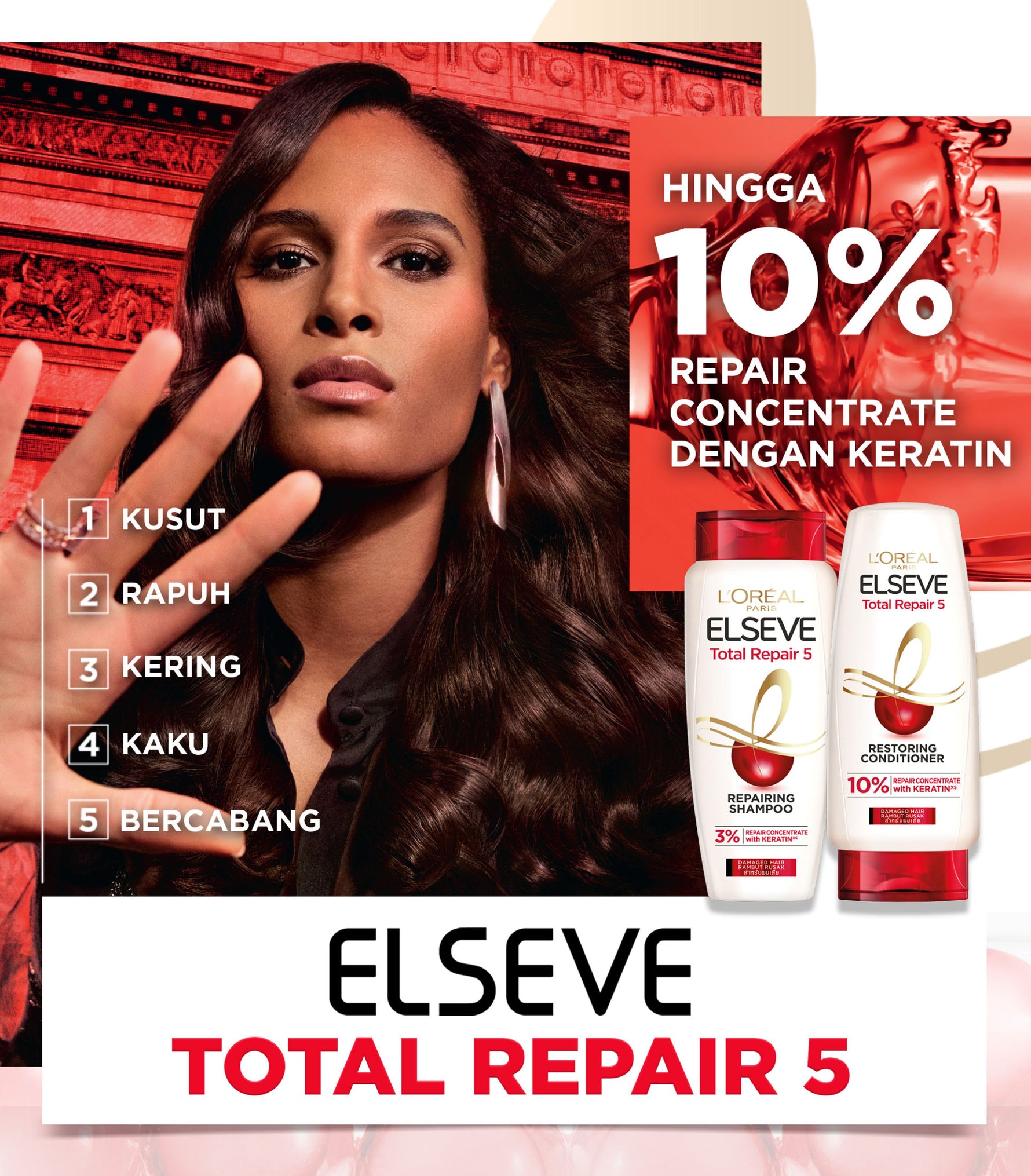 [PAKET HEMAT] L'Oreal Paris Elseve Total Repair 5 Repairing Shampoo 410ml dan Conditioner 155ml  Hair Care dengan Ceramide - Melawan dan Memperbaiki Tanda Rambut Rusak Paket Shampoo 410ml dan Conditioner 155ml Rambut Rusak Damage Hair Conditioner