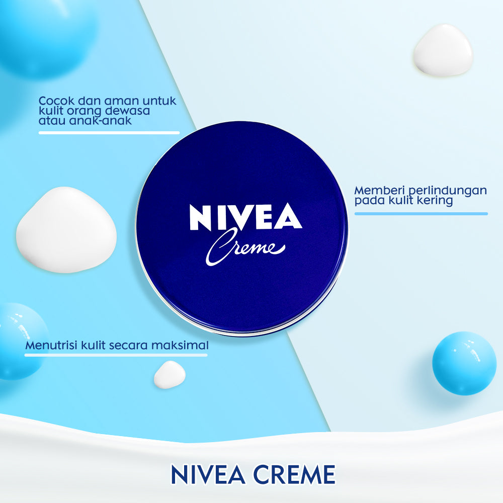 NIVEA Cream Moisturizer Creme Tin 60ml - Hand body krim cream lotion mositurizer multifungsi kaleng biru tua body care kulit kering kasar bersisik pecah-pecah badan wajah muka sikut tumit memperbaiki skin barrier pelembab melembutkan badan - Eucerit