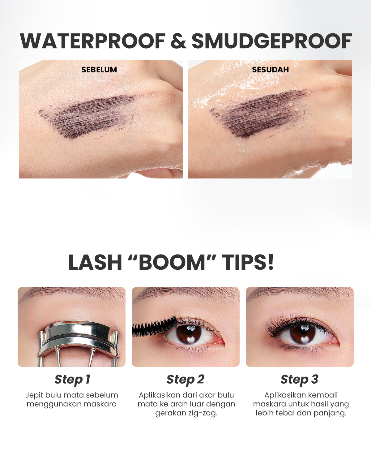 YOU Lashboom Ultra Volume Mascara Maskara Waterproof Tahan 24 Jam Lash Lift Kosmetik Mata