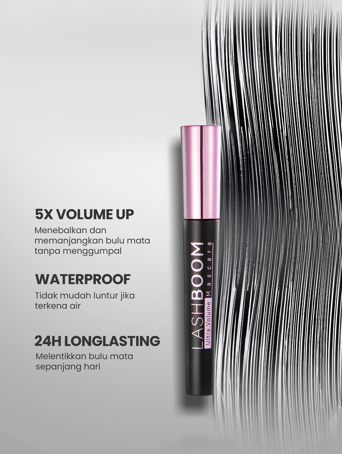 YOU Lashboom Ultra Volume Mascara Maskara Waterproof Tahan 24 Jam Lash Lift Kosmetik Mata