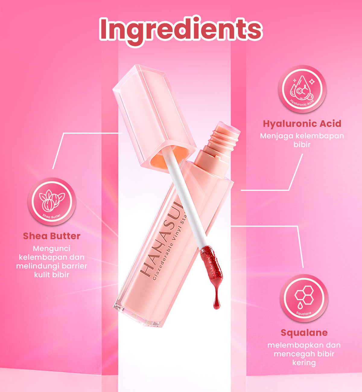 Hanasui Glazedorable Vinyl Stain - Plumpy Glazed Lips Vibrant Colour Technology Hydrating Moisturizing Melembabkan Tahan Lama