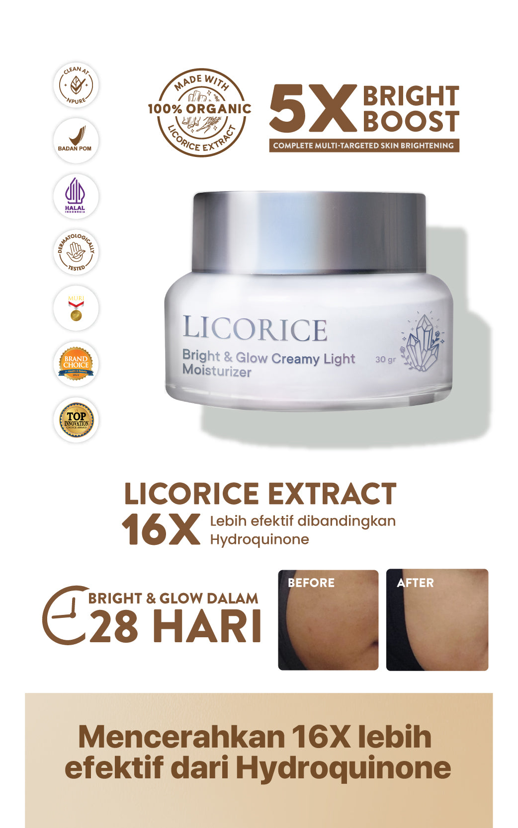 BRIGHT & GLOW MOISTURIZER - NPURE Licorice Bright & Glow Creamy light Moisturizer  / Creamy Light / Brightening Cream / 5X Bright Boost / Pelembap Wajah Cerah Glowing Semua Jenis Kulit