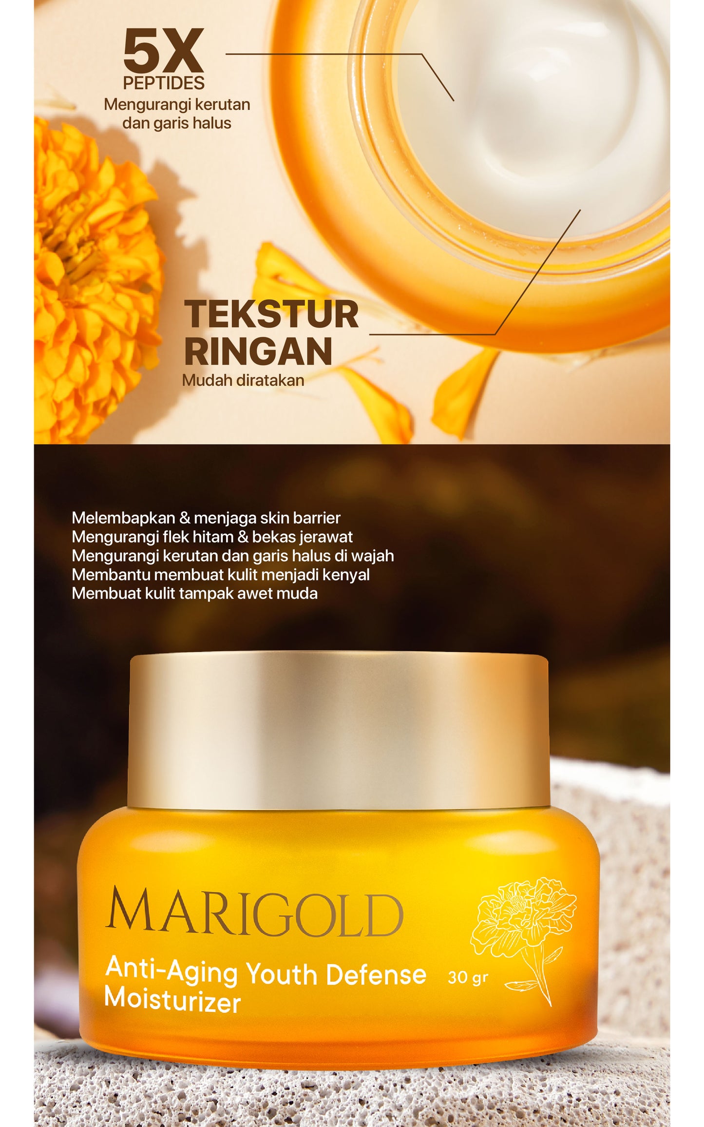 MARIGOLD MOISTURIZER - NPURE Marigold Anti-Aging Youth Defense Moisturizer/ Aging Cream / Flek Hitam / Pelembap Awet Muda