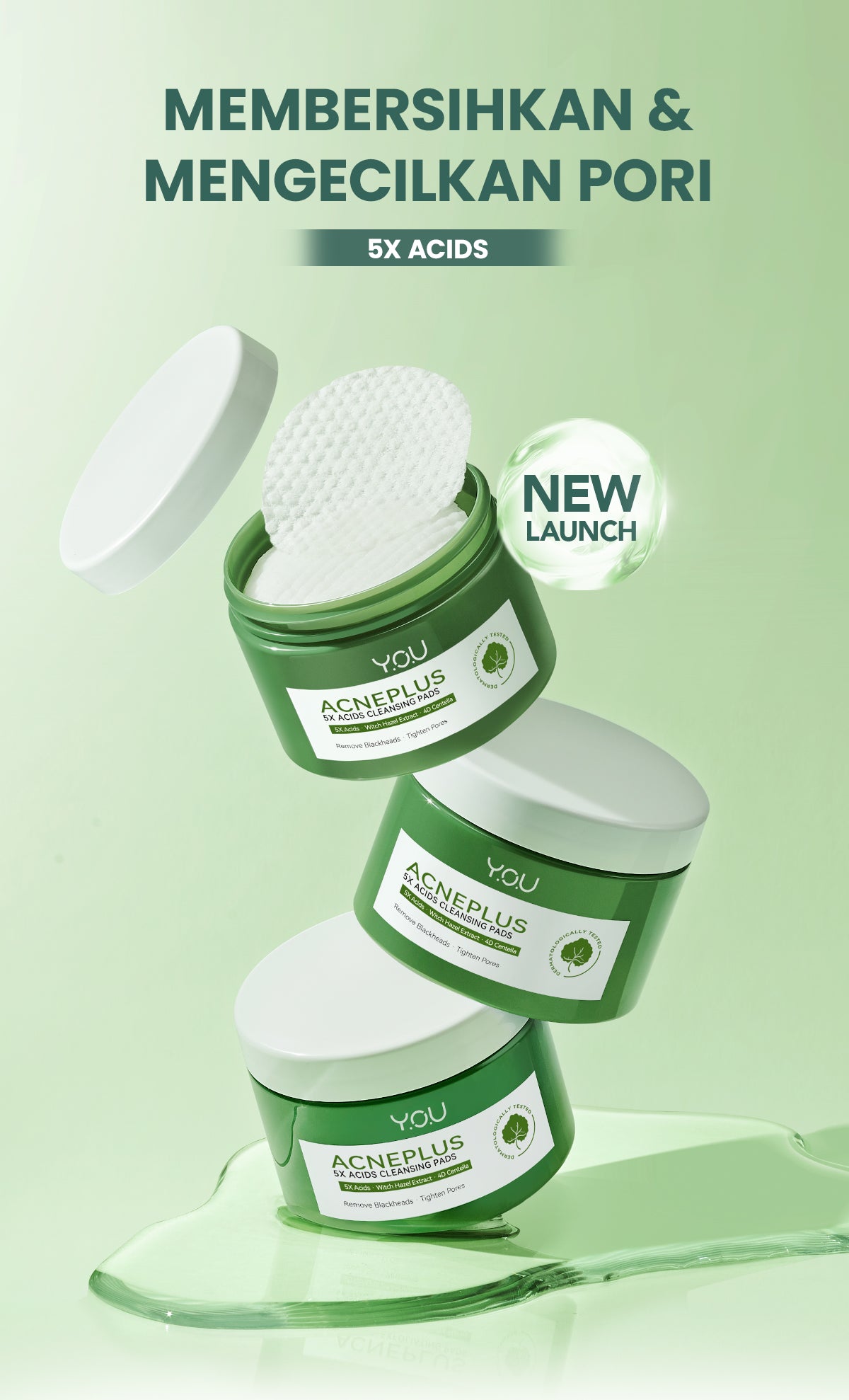 YOU AcnePlus 5X Acids Exfoliating Pads Pads Anti Jerawat Eksfoliasi Kulit Berminyak Bebas Jerawat 30 pads