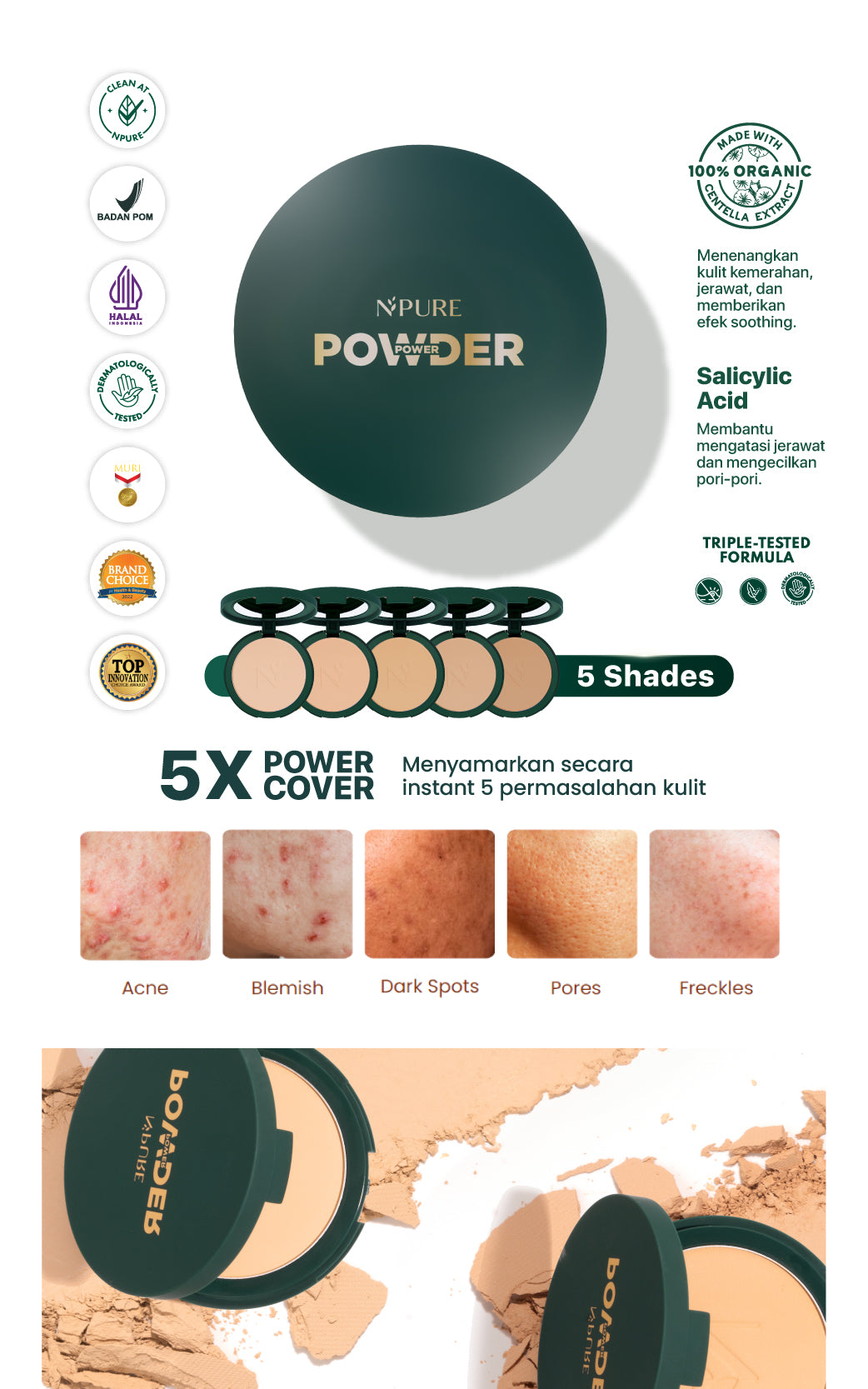 NPURE ACNE POWER COVER Power Powder / Bedak Cover Jerawat / Powder Fondation / Powder For Acne Skin / Bedak Kulit Berjerawat