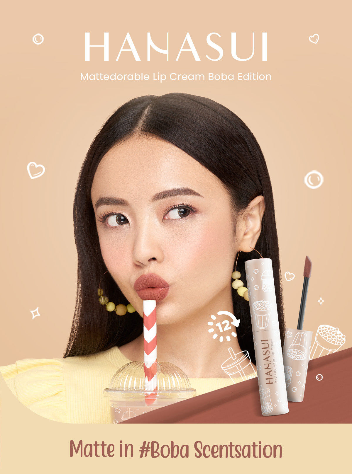 Hanasui Mattedorable Lip Cream Boba - Velvet Matte Finish Pigmented Long Lasting Double Moisturizing