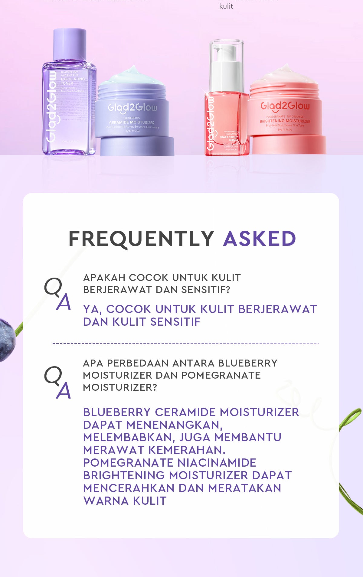 [Big Size]Glad2Glow Blueberry Moisturizer 100g 5% Ceramide Menjaga Skin Barrier Perawatan Wajah Mencerahkan wajah Menjaga kelembapan kulit Penyerapan cepat Pelembab wajah Esensi wajah Produk perawatan kulit Perawatan wajah g2glow official store