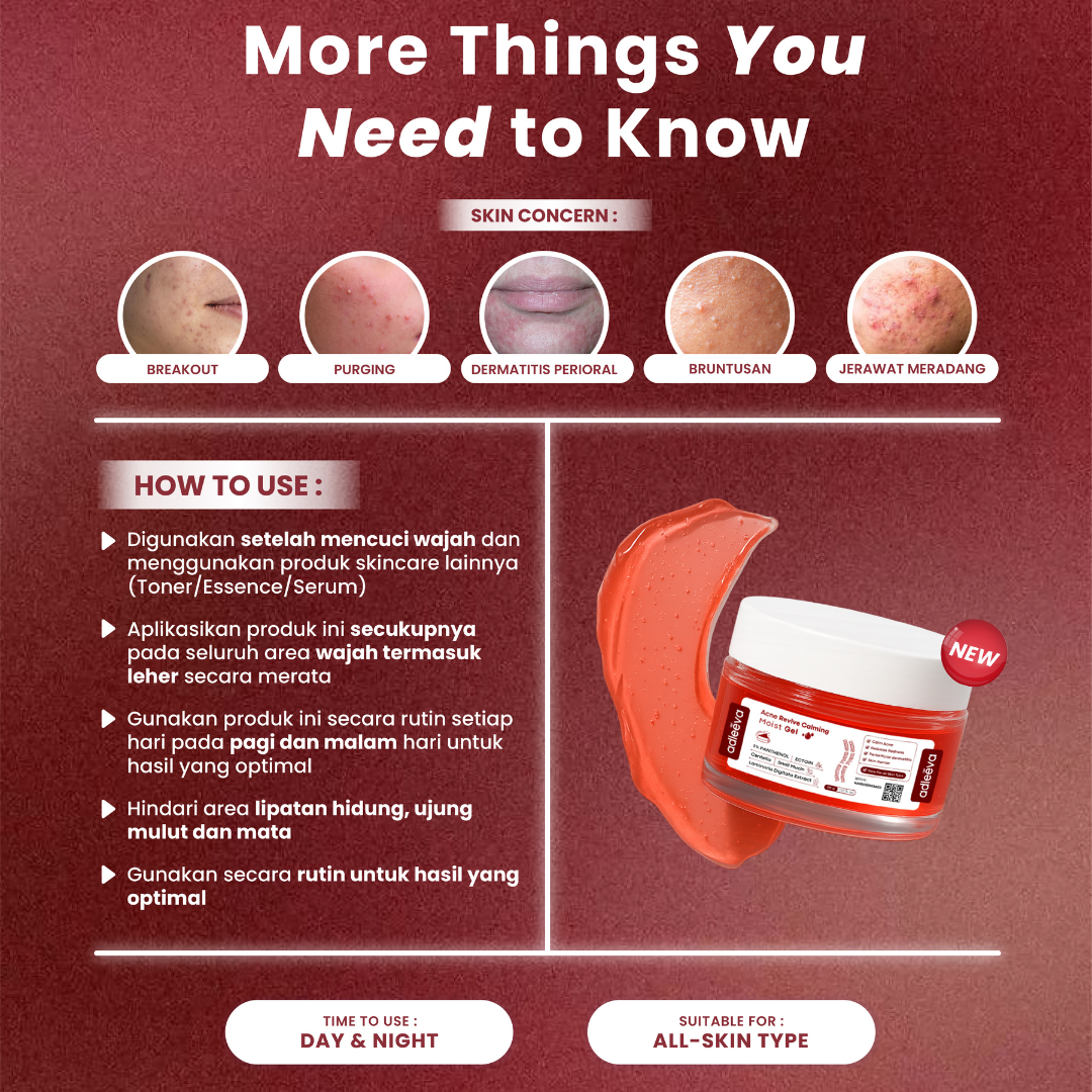 ADLEEVA - Revive Calming Moist Gel - Bantu menenangkan kulit berjerawat, Dermatitis, Breakout, Purging Serta Meredakan Kemerahan