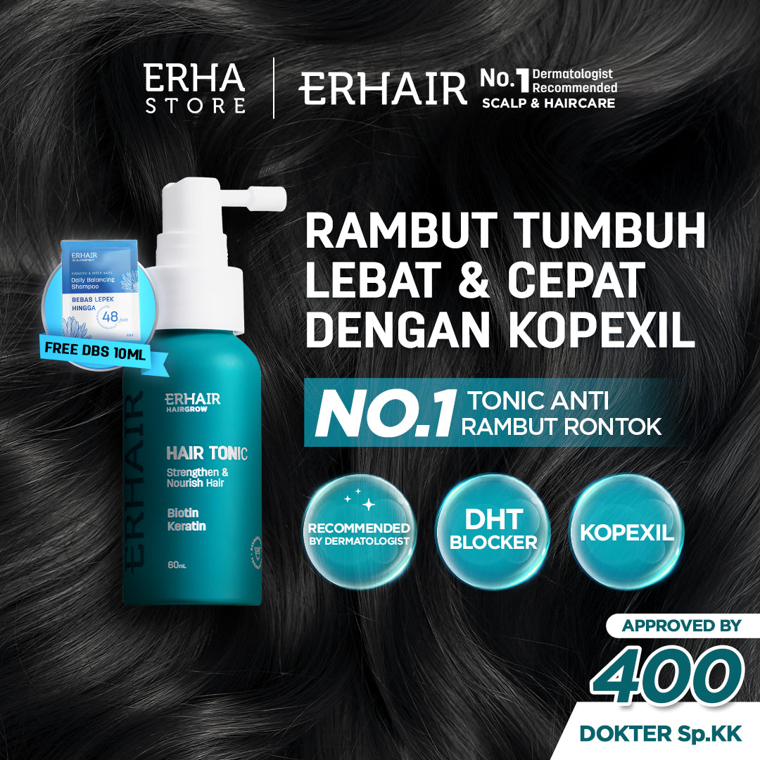 ERHAIR SET ANTI RONTOK Hairgrow Shampoo 370ml + Hair Tonic 60ml - Mencegah Rontok Hormonal | DHT Blocker | Panax Ginseng & Pumpkin Seed | Rekomendasi Ahli Dermatologi
