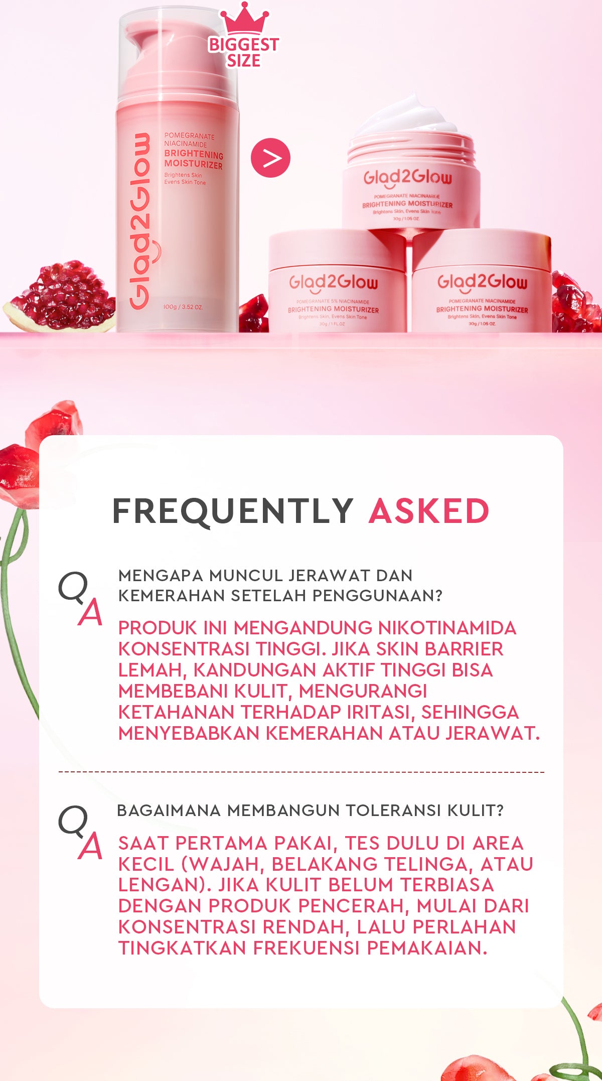 [Isi Besar Hemat]Glad2Glow Moisturizer Series100G Water Gel Niacinamide Brightening Retinol CentellaMencerahkan Pemutih Kulit Pelembab Bercahaya Krim Siang dan Malam Perawatan Kulit Ekstrak Delima Asam Lemak Asam Delima Wajah G2glow official store