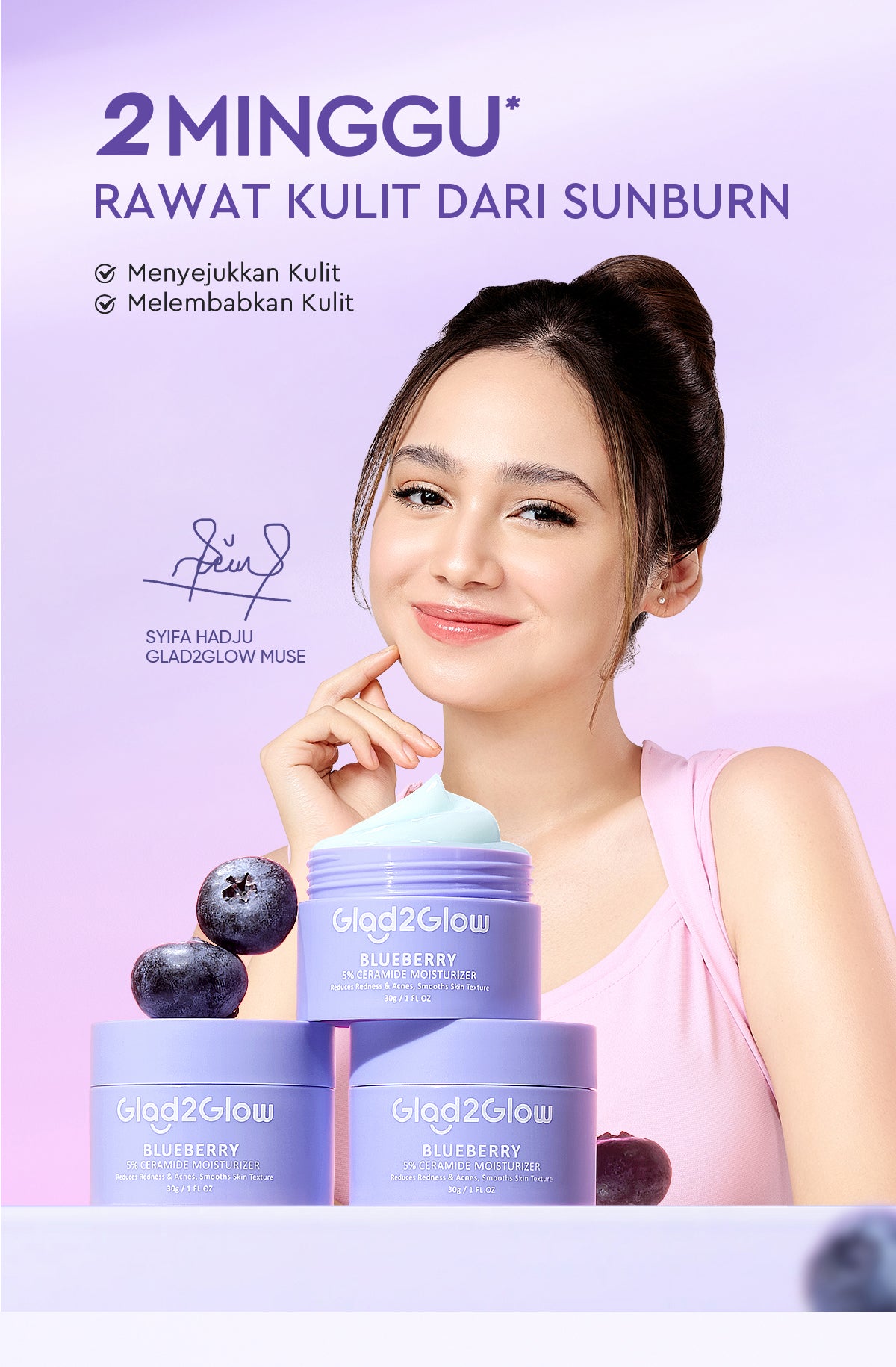 Glad2Glow Blueberry 5% Ceramide Moisturizer Repair Barrier Pulihkan skincare day cream Night Cream krim wajah moisturizer cream repair cream torriden cream cream pemutih wajah skincare bpom Pelembab Wajah Sensitive Skin Care G2G glad2glow official store