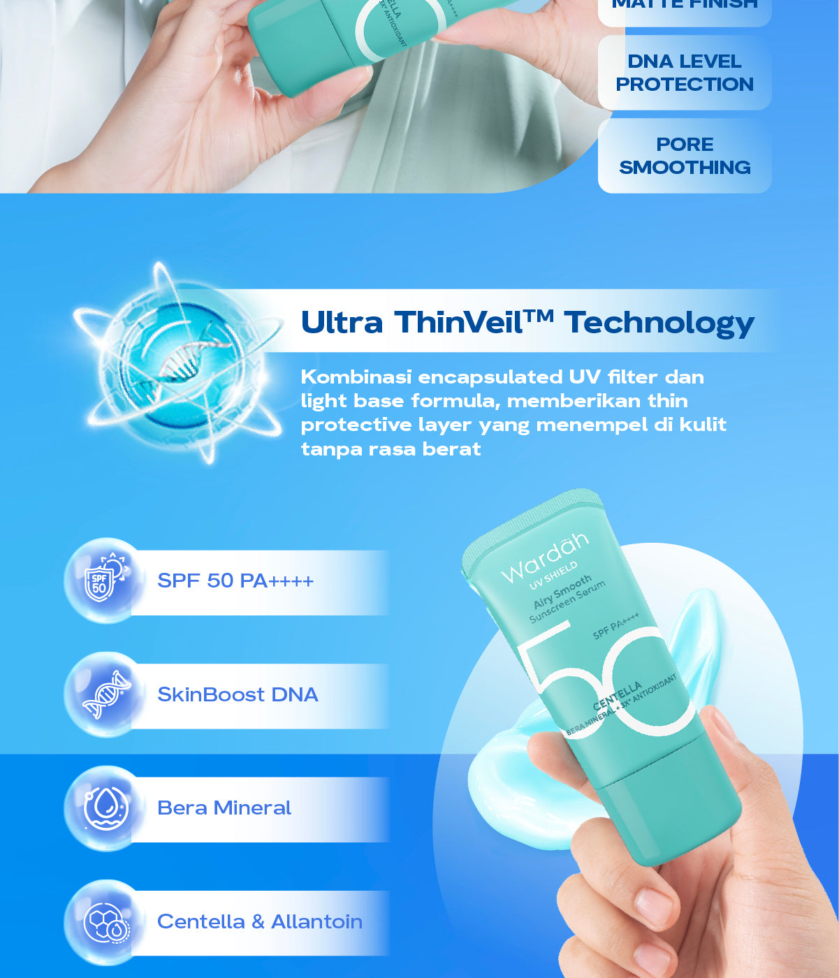 NEW PACKAGING! Wardah UV Shield Airy Smooth Sunscreen Serum SPF 50 PA++++ 25ml Single, Twinpack, Triple Pack Sunscreen Wajah - Meredakan Jerawat, Ringan, Mudah Meresap Calming and Repair Boosting - Sunscreen 50 SPF BPOM - Sunscreen Wajah Glowing