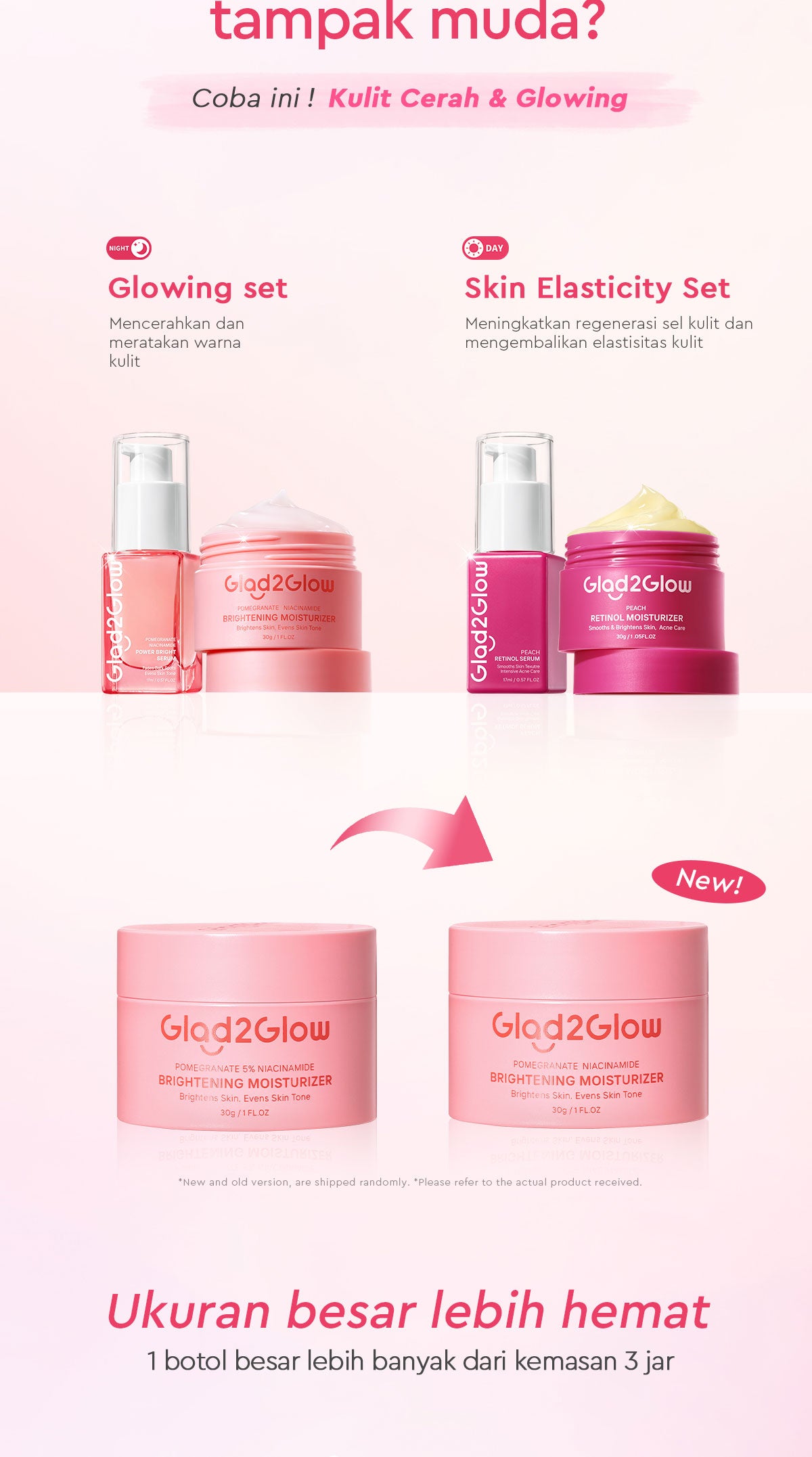 Glad2Glow Pomegranate Niacinamide Brightening Moisturizer Mencerahkan Pemutih Kulit Gel Pelembab Bercahaya Krim Siang dan Malam Perawatan Kulit Ekstrak Delima Asam Lemak Asam Delima Pelembab Esensi Wajah Perawatan Kulit  Pembersih  g2glow official store