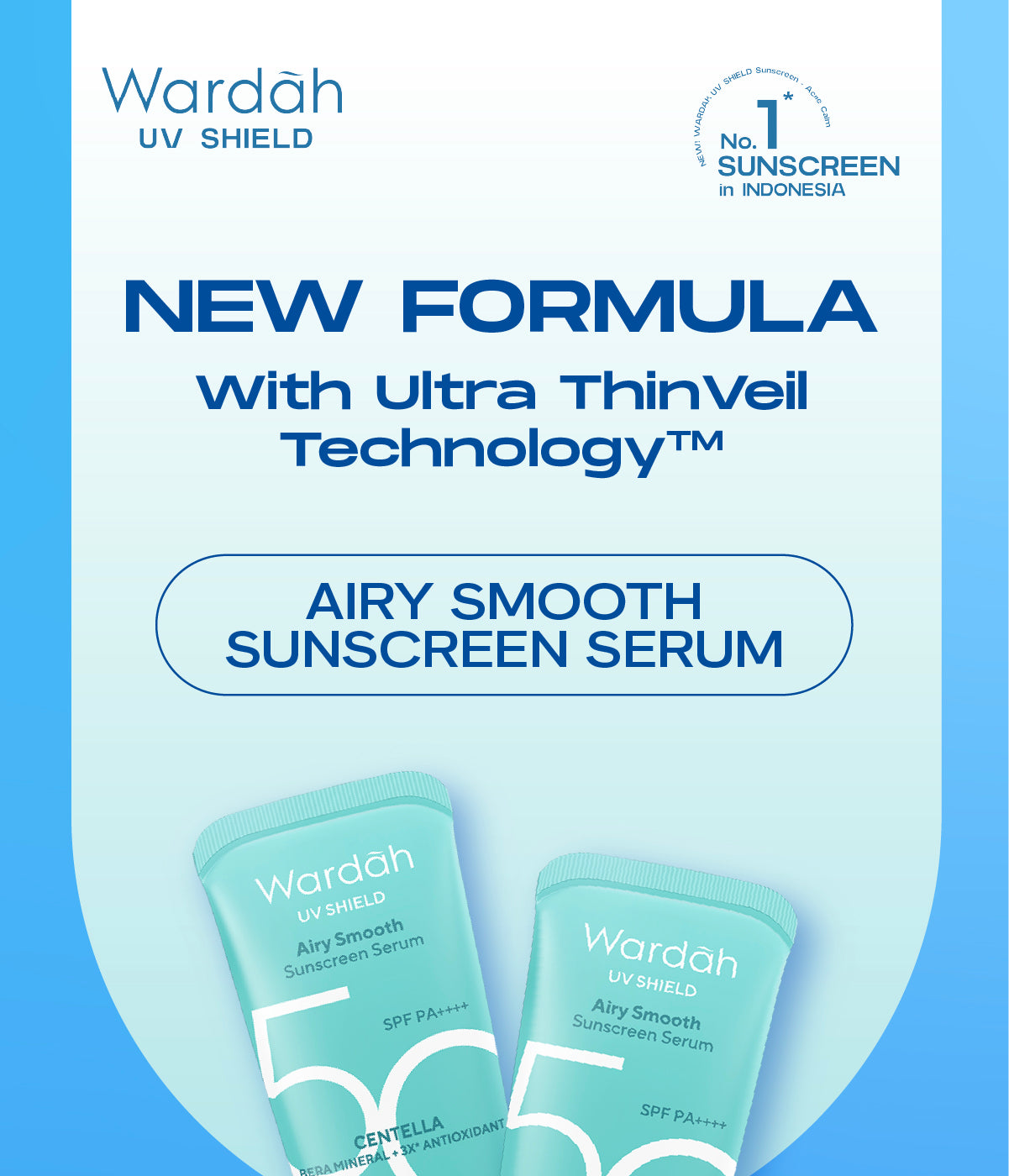 NEW PACKAGING! Wardah UV Shield Airy Smooth Sunscreen Serum SPF 50 PA++++ 25ml Single, Twinpack, Triple Pack Sunscreen Wajah - Meredakan Jerawat, Ringan, Mudah Meresap Calming and Repair Boosting - Sunscreen 50 SPF BPOM - Sunscreen Wajah Glowing