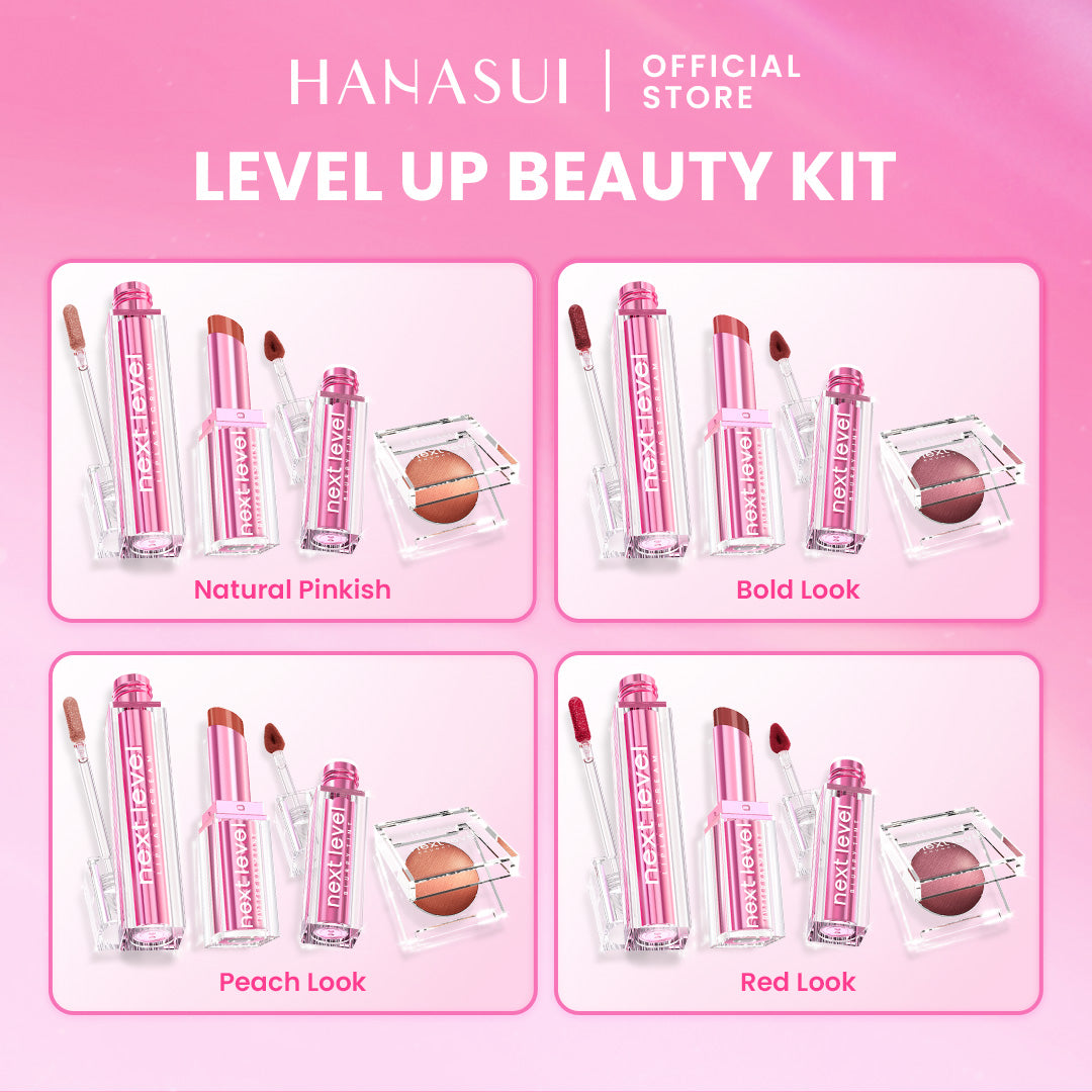 Hanasui Level Up Beauty Kit - Next Level Blurry Tint Bouncy Blush Butter Balm Liplast Cream Lip Tint Tahan Lama Velvet Finish Longlasting Bounce Tinted Balm Melembabkan Pigmented Matte Finish