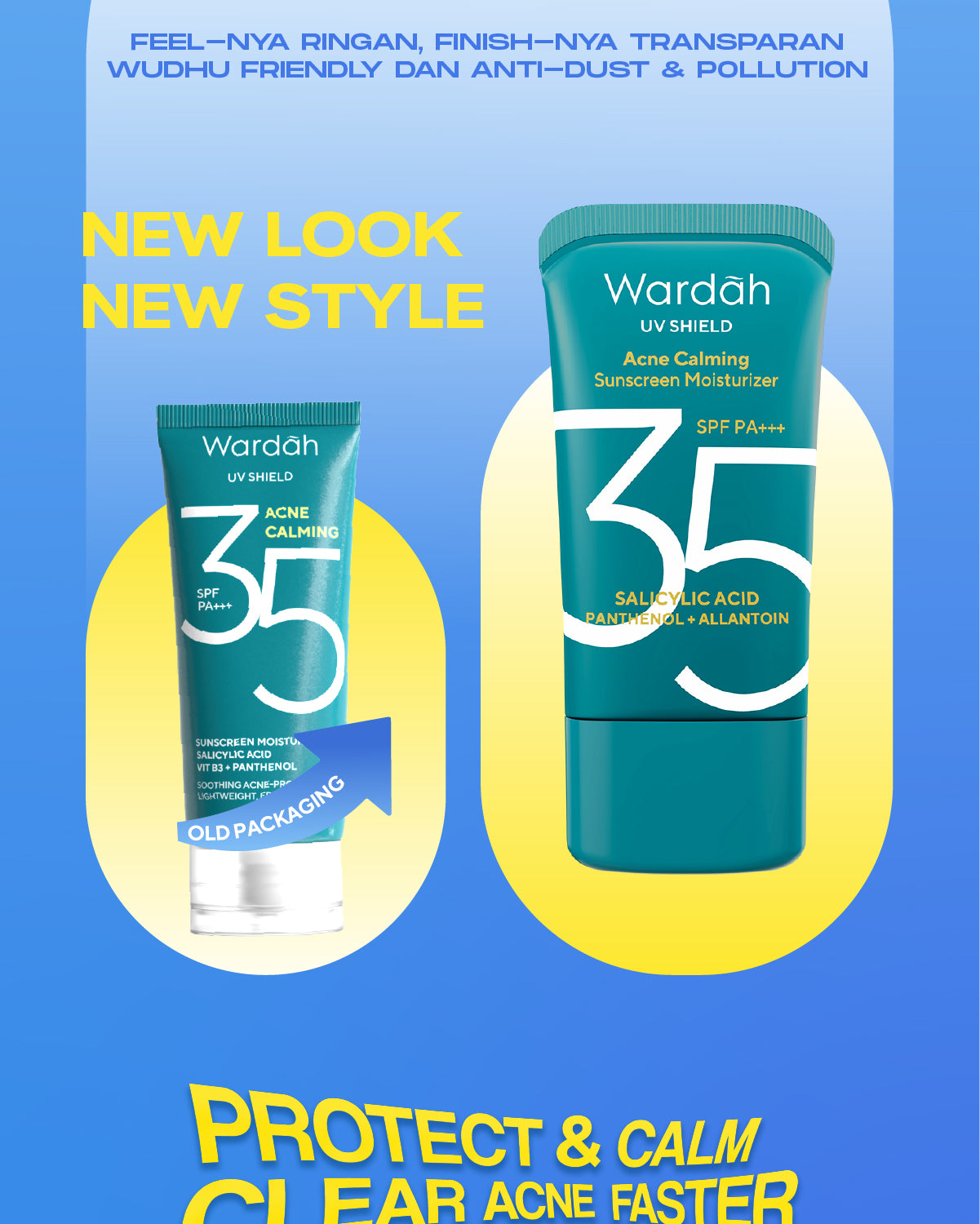 WARDAH UV Shield Acne Calming Sunscreen Moisturizer SPF 35 PA untuk komedo jerawat dan bekas jerawat kulit berminyak tekstur gel ringan mudah meresap Skincare