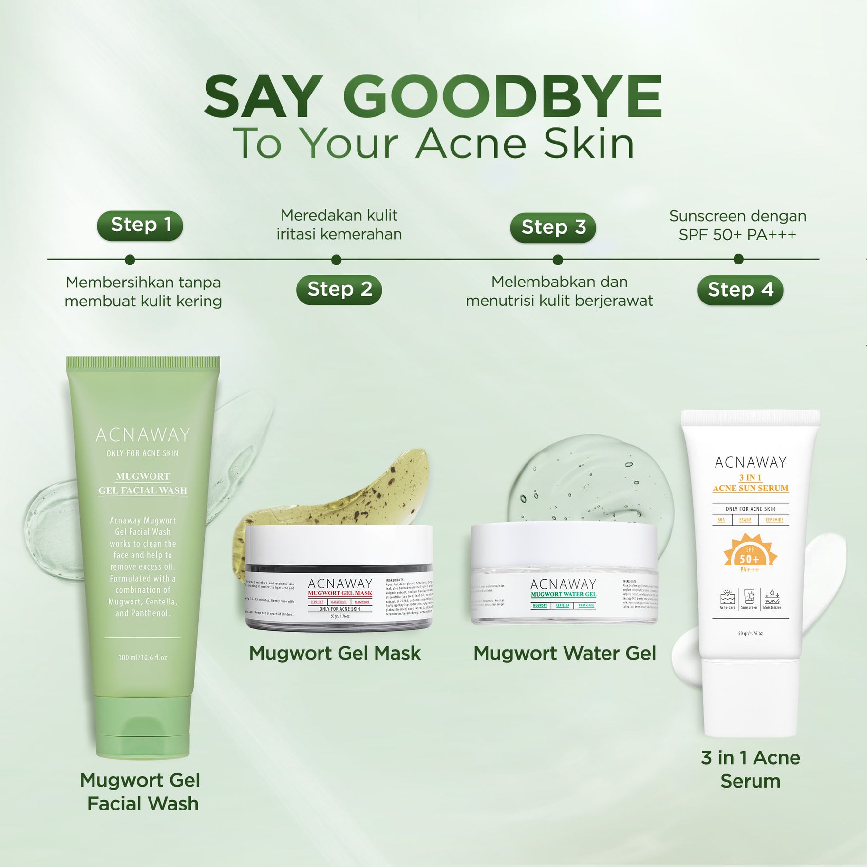 ACNAWAY Mugwort Water Gel Moisturizer - Moisture Gel Pelembab Wajah Untuk Kulit Berjerawat Acne Friendly Melembapkan Wajah Sensitif Cooling Soothing Gel Untuk Kulit Kemerahan Acne Prone Daily Moist Anti Acne Cepat Menyerap Skincare Calming Centella Cream