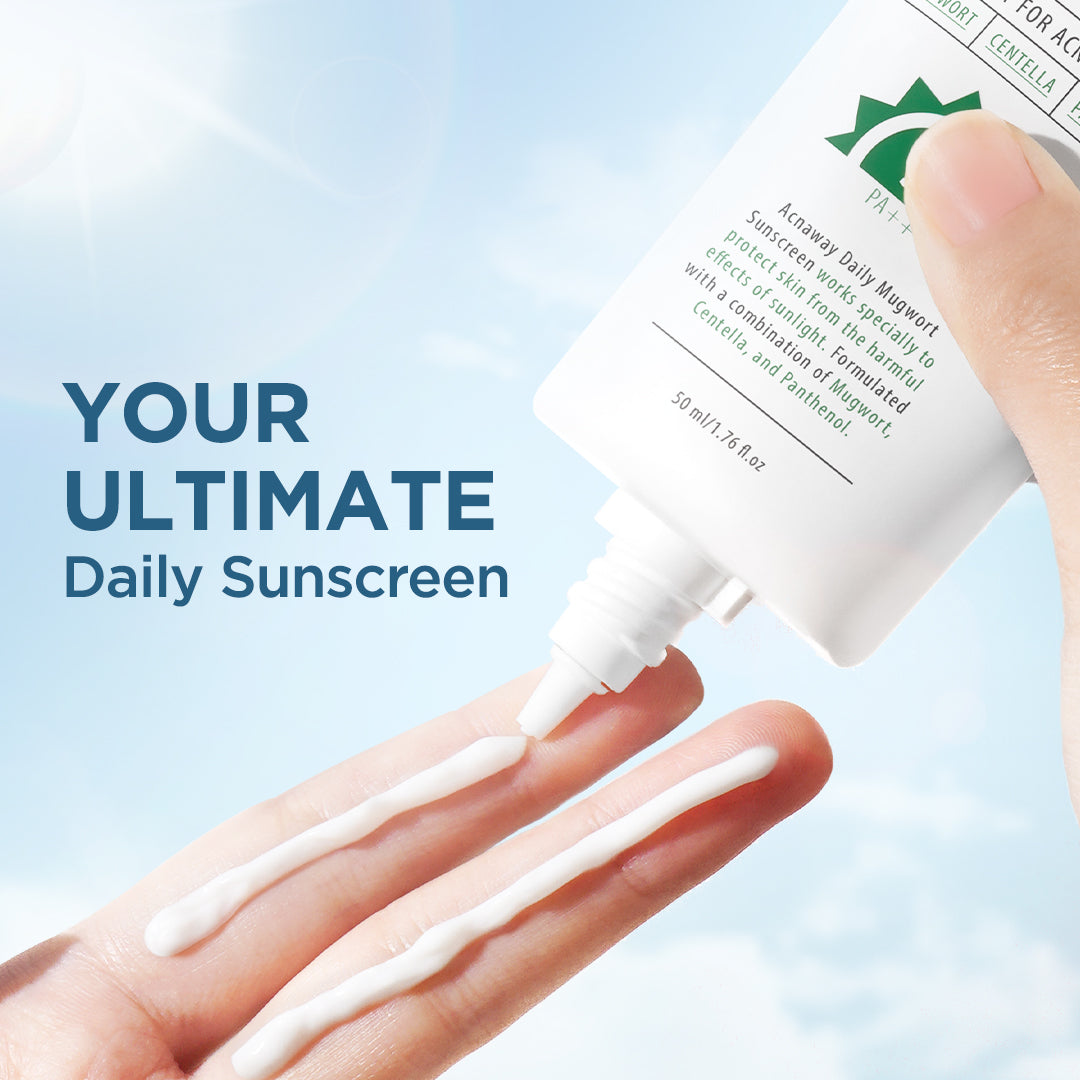 ACNAWAY Mugwort Daily Sunscreen SPF 35 PA+++ – Sunscreen Wajah Ringan UV Protection Lightweight No Whitecase No Comedogenic Acne Calming Tabir Surya Cepat Menyerap untuk Kulit Berjerawat Melembapkan & Melindungi Kulit Berjerawat Cocok Semua Jenis Kulit