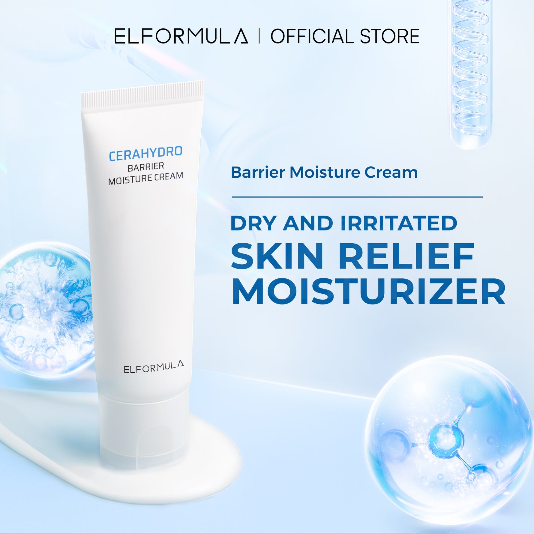 ELFORMULA CeraHydro Barrier Repair Moisture Cream - Pelembab Wajah dengan Ceramide & Centella Krim untuk Kulit Kering & Sensitif Mengatasi Kemerahan dan Meningkatkan Elastisitas Moisturizing Moisturizer Krim Cream Siang Malam