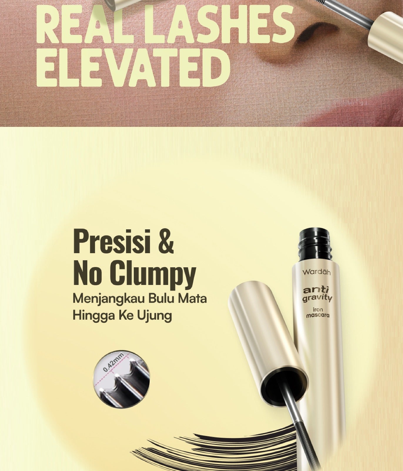 NEW! WARDAH Anti-Gravity Iron Mascara Natural Volumizing - Lengthening Mascara Lentik 24 Jam Tahan Lama, No Clumpy, Smudgeproof, Waterproof - Maskara Jigrak - No Fake Lashes - Bulu Mata Lentik Natural Ringan - Eye Makeup