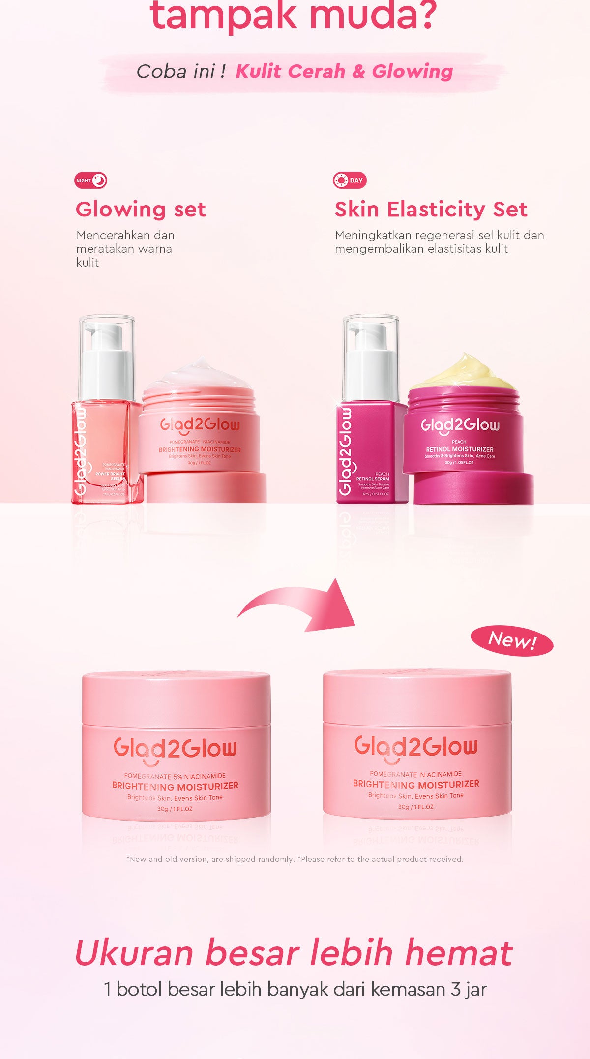 [Isi Besar Hemat]Glad2Glow Moisturizer Series100G Water Gel Niacinamide Brightening Retinol CentellaMencerahkan Pemutih Kulit Pelembab Bercahaya Krim Siang dan Malam Perawatan Kulit Ekstrak Delima Asam Lemak Asam Delima Wajah G2glow official store