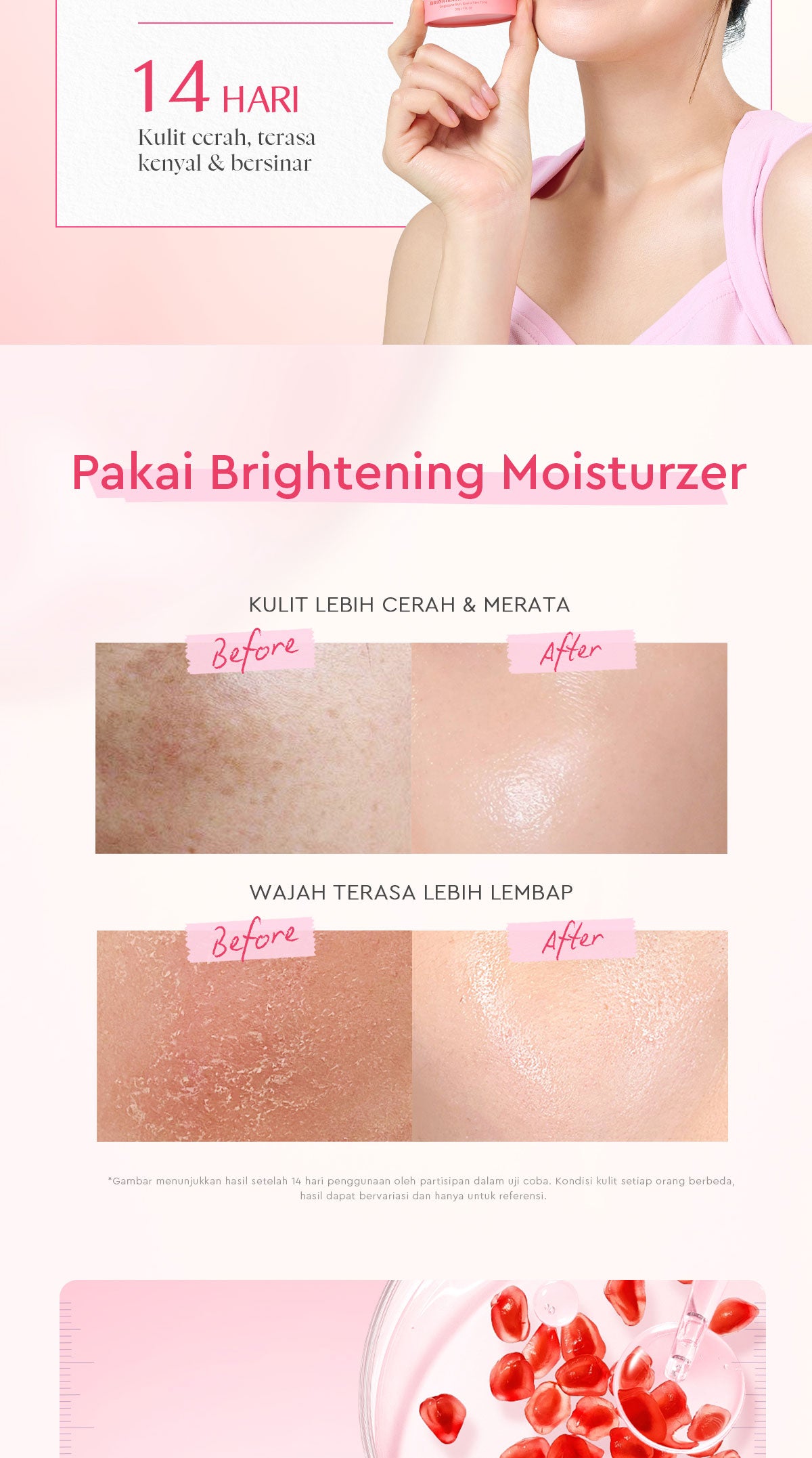 Glad2Glow Pomegranate Niacinamide Brightening Moisturizer Mencerahkan Pemutih Kulit Gel Pelembab Bercahaya Krim Siang dan Malam Perawatan Kulit Ekstrak Delima Asam Lemak Asam Delima Pelembab Esensi Wajah Perawatan Kulit  Pembersih  g2glow official store