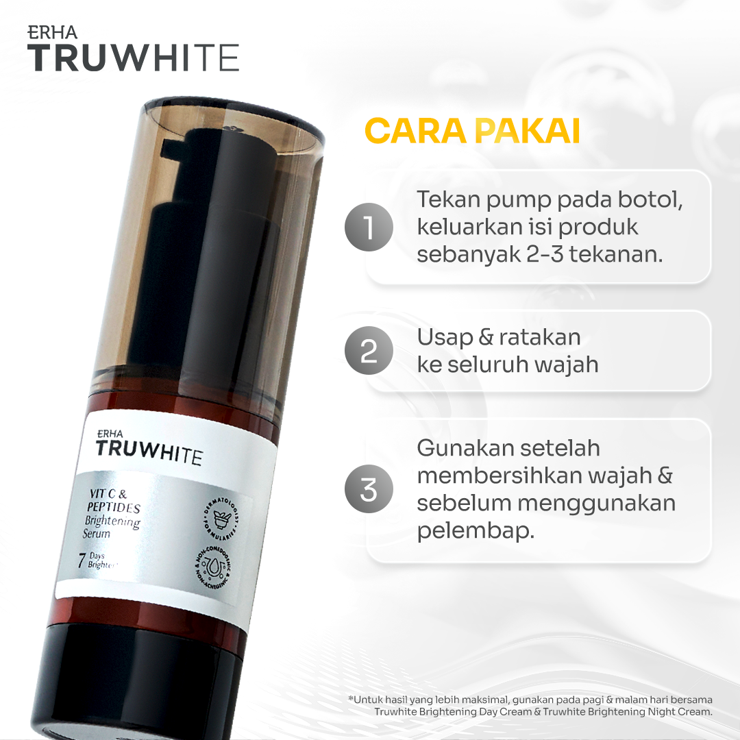Truwhite Brightening Serum with Ethyl Vit C/Vitamin C & Peptides – 20ml | Cerah, Plumpy, Glowing, cocok untuk kulit Normal/Sensitif/Jerawat