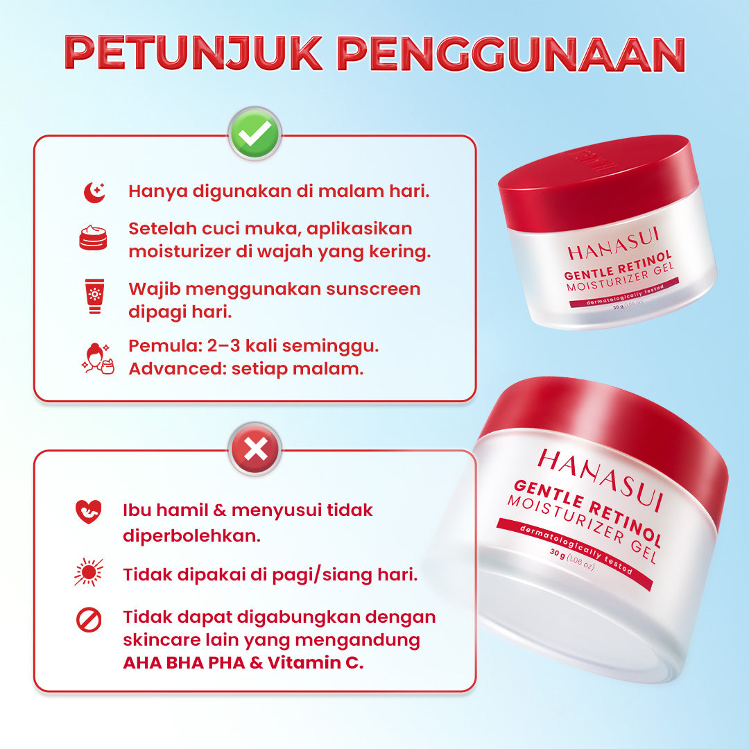 [NEW] HANASUI Gentle Retinol Moisturizer Gel 30g - Pelembab Gel Lembap & Cegah Tanda Penuaan Dini - 3 Retinol Complex - Encapsulated Retinol & HPR