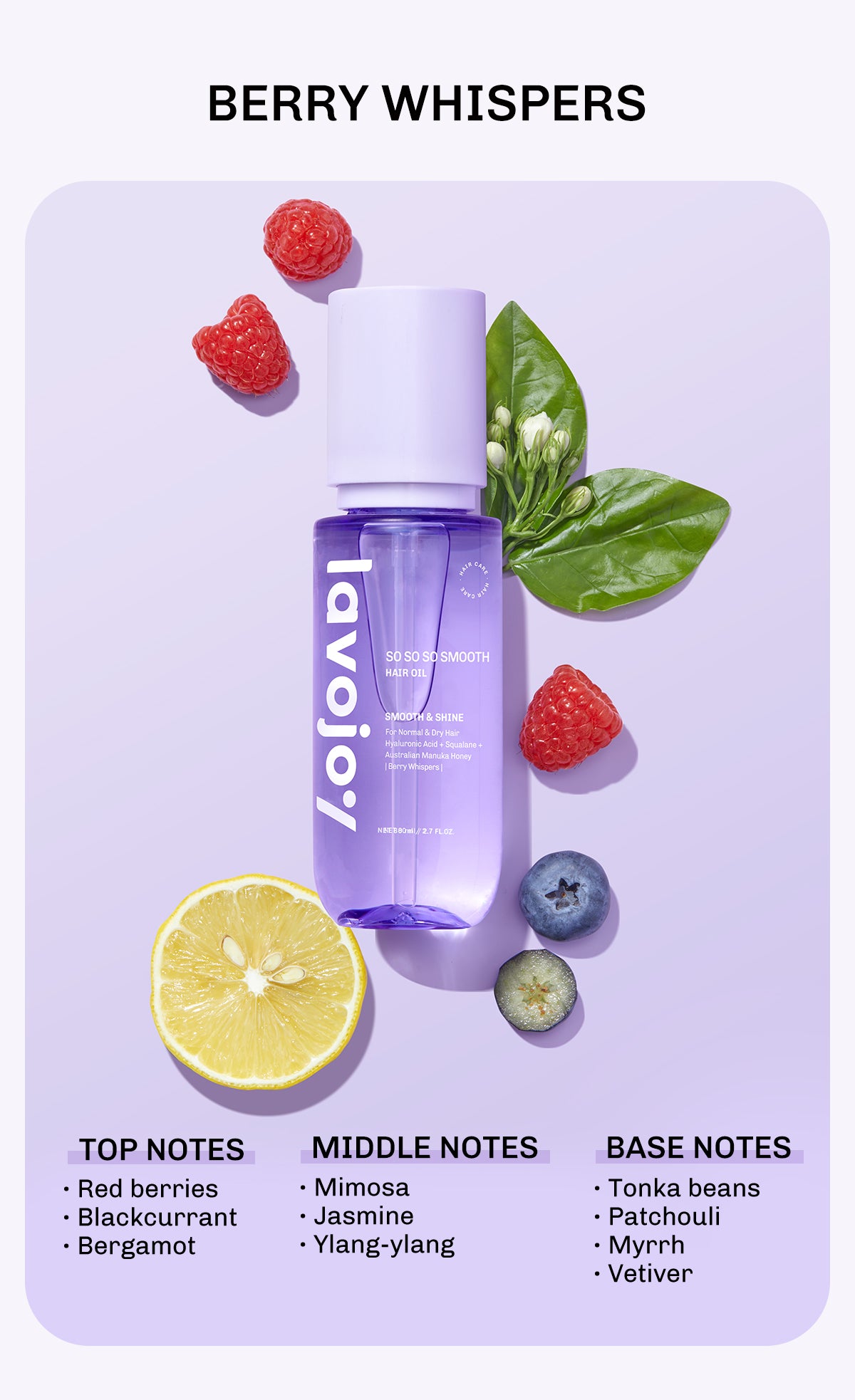 Lavojoy So So So Smooth Hair Oil 80ml  – Hair Oil Rambut Kering & Kusut, Melembutkan, Mengurangi Rambut Mengembang, Perlindungan Rambut Dari Panas Berlebih, Dengan 9 Natural Oils & Vitamin E
