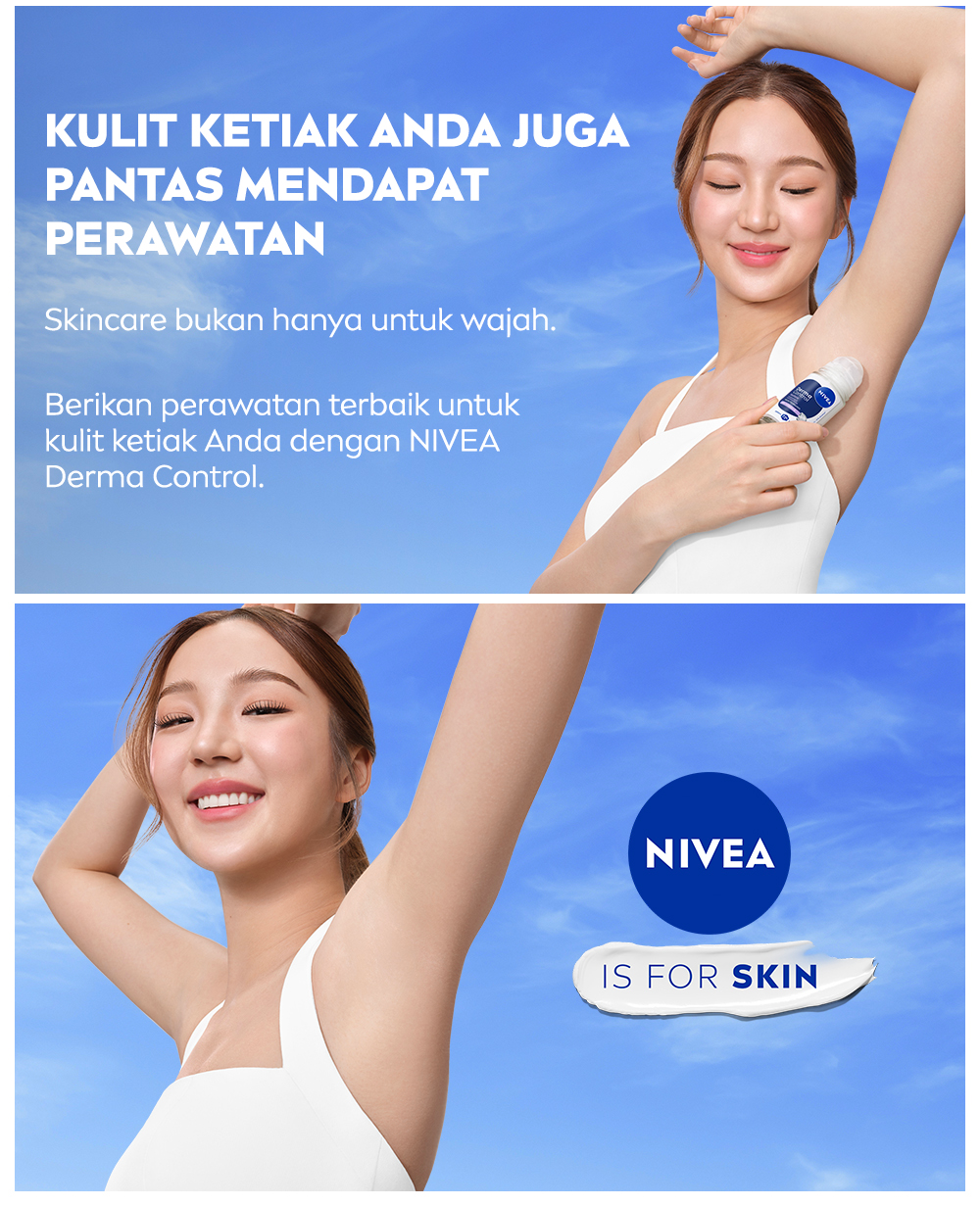 NIVEA Deodorant Roll On Derma Control Restore 50ml - Deodoran wanita skin barrier memperbaiki kulit ketiak sensitif mencerahkan anti keringat berlebih bau badan penggunaan harian tidak lengket - Hyaluron, Vitamin E, Antiperspiran, 0% Alkohol, Halal