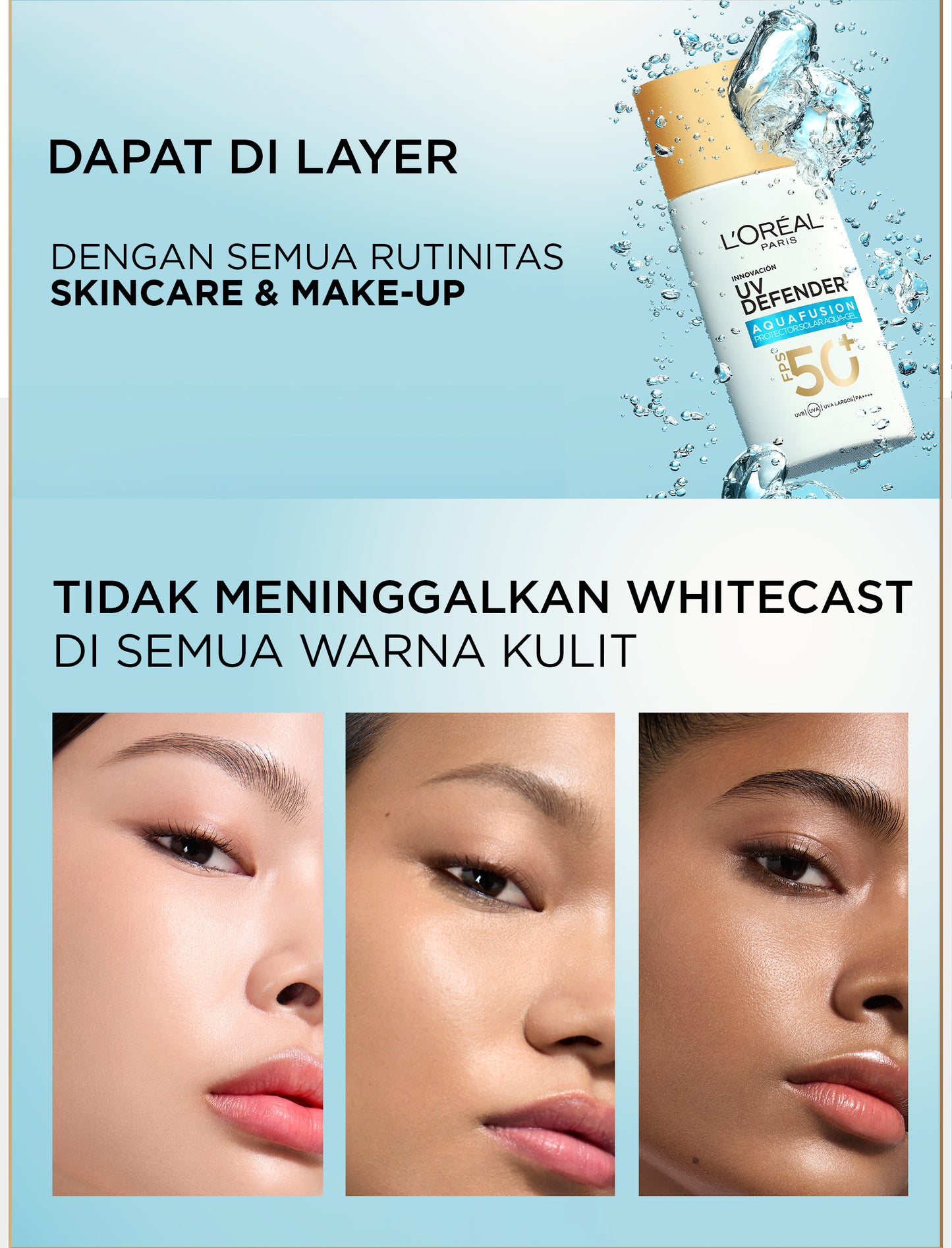 [NEW LAUNCH] L’Oreal Paris UV Defender Aquafusion Daily Water Gel Sunscreen SPF50+ PA++++, Sunscreen Seringan Air, 24 Jam Terhidrasi