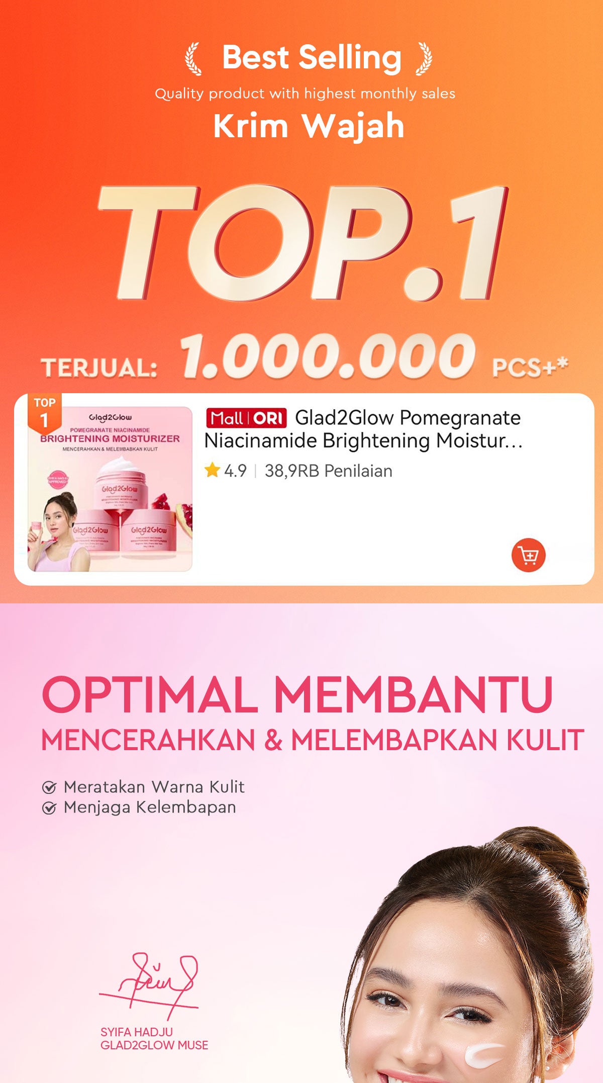 Glad2Glow Pomegranate Niacinamide Brightening Moisturizer Mencerahkan Pemutih Kulit Gel Pelembab Bercahaya Krim Siang dan Malam Perawatan Kulit Ekstrak Delima Asam Lemak Asam Delima Pelembab Esensi Wajah Perawatan Kulit  Pembersih  g2glow official store