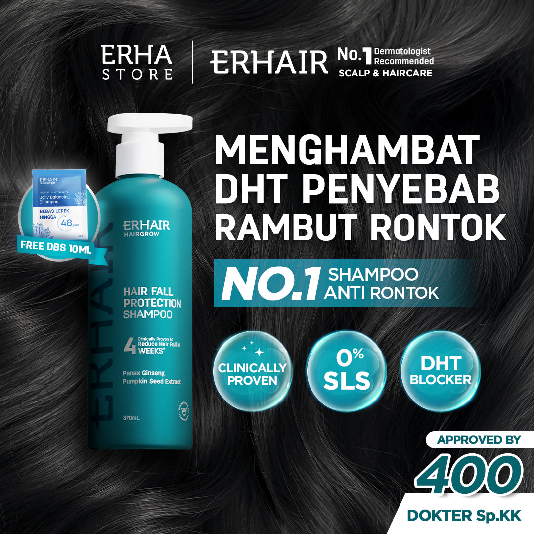 [BEST SELLER SHAMPOO HAIR FALL] ERHAIR HairGrow Shampoo NON SLS 370ml | Hair Shampoo | Sampo Rambut | Mengatasi rambut rontok kebotakan  | Panax Ginseng & Pumpkin Seed | DHT Blocker