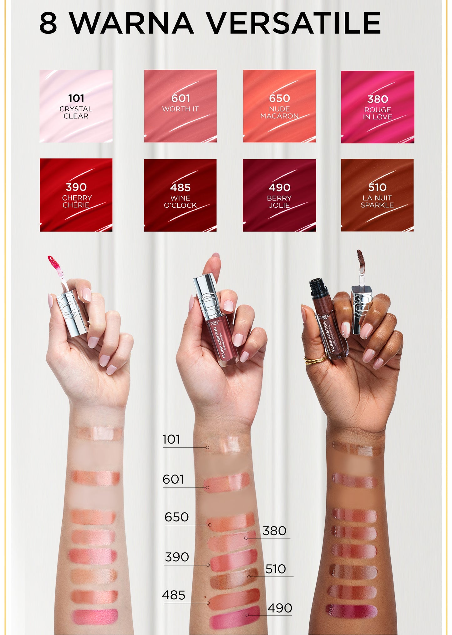 [BARU] L'Oreal Paris Plump Ambition Lip Oil - Instant Plump Hyaluronic Acid & Tripeptide Tahan Hingga 24 Jam, Bibir Plumpy & Lembab, Tidak Lengket | Lip Gloss Lip Plump