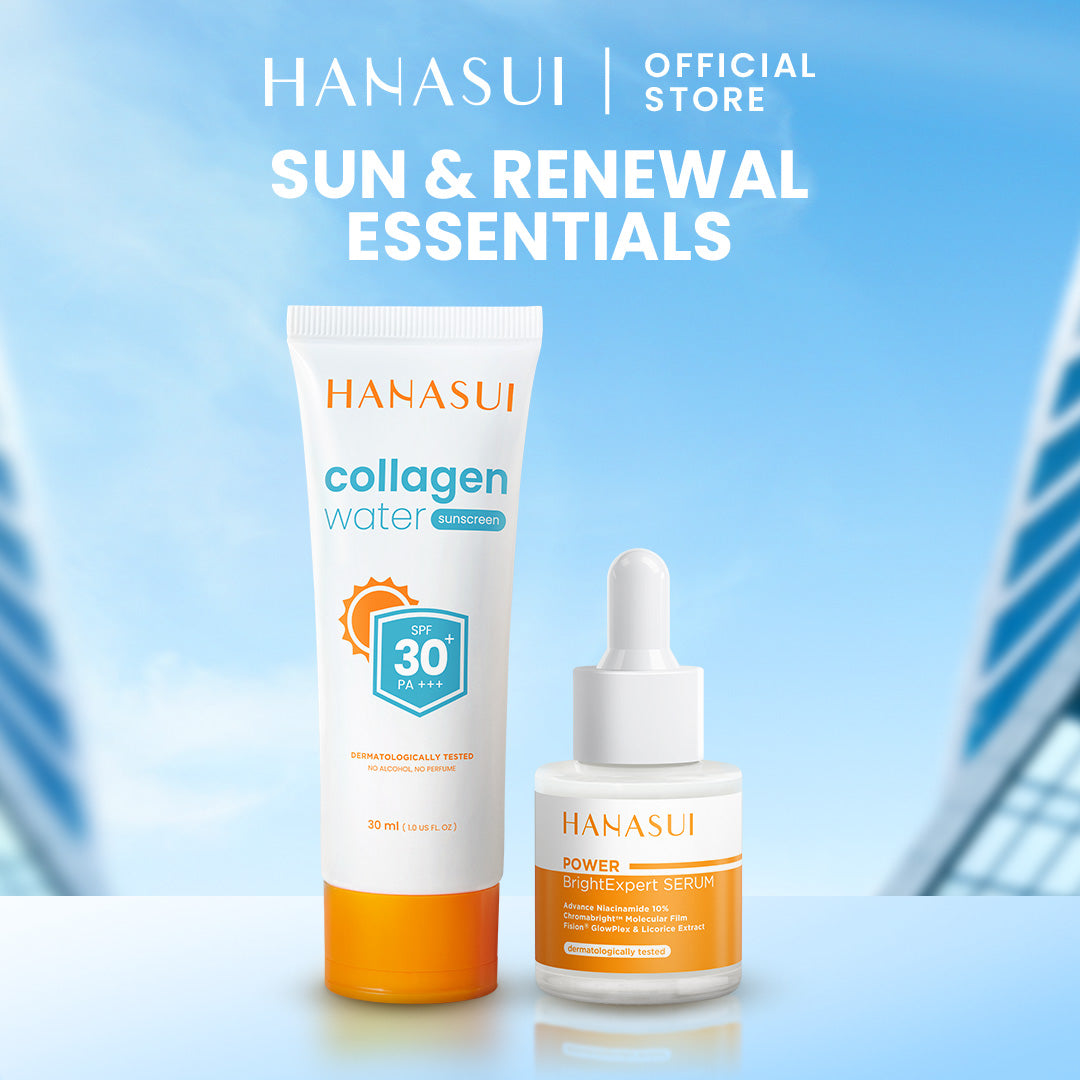 Hanasui Skincare Set | Collagen Water Sunscreen SPF 30 Power Bright Expert Serum Exfoliating Serum Ceramide Probiotics Moisturizer Gel Mencerahkan Wajah