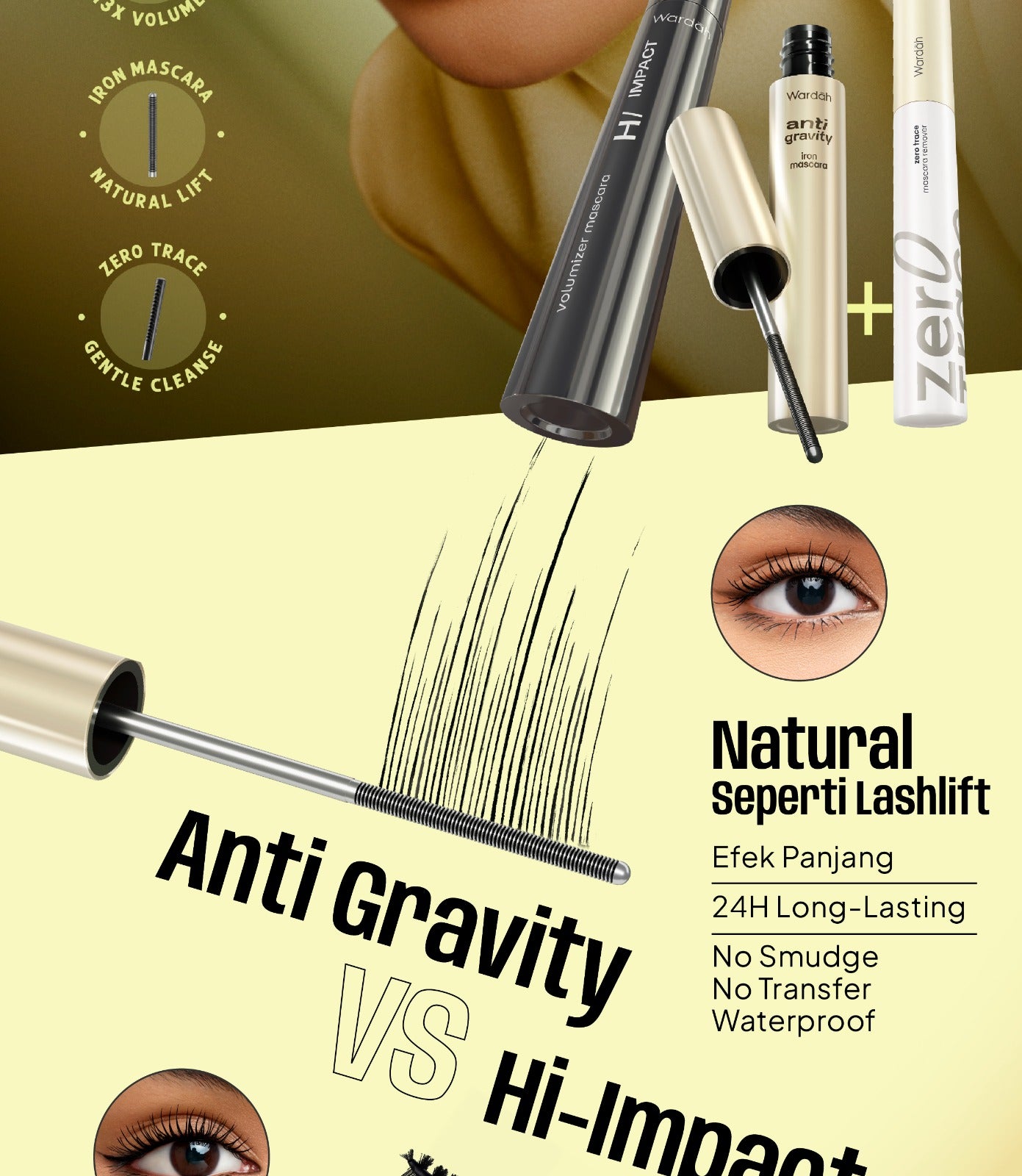 [MASCARA WEDDING SASHFIR] NEW! WARDAH Mascara - Hi-Impact Volumizer Mascara, Anti-Gravity Iron Mascara, Wardah Zero Trace Mascara Remover - Bulu Mata Lentik Tebal Panjang Natural, Maskara Ringan Tahan Lama 24 Jam Smudgeproof, Waterproof, No Clumpy -Makeup