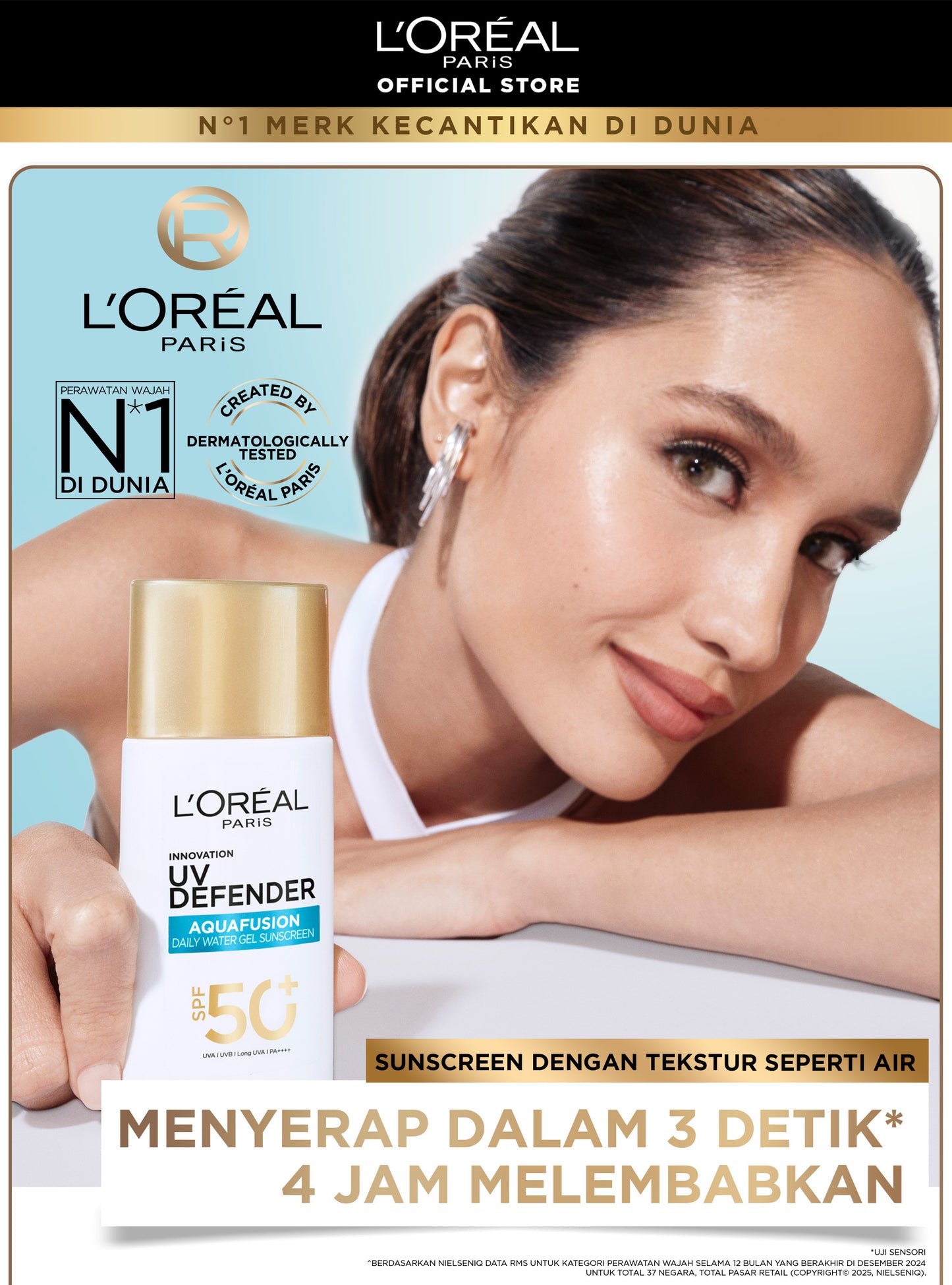 [NEW LAUNCH] L’Oreal Paris UV Defender Aquafusion Daily Water Gel Sunscreen SPF50+ PA++++, Sunscreen Seringan Air, 24 Jam Terhidrasi