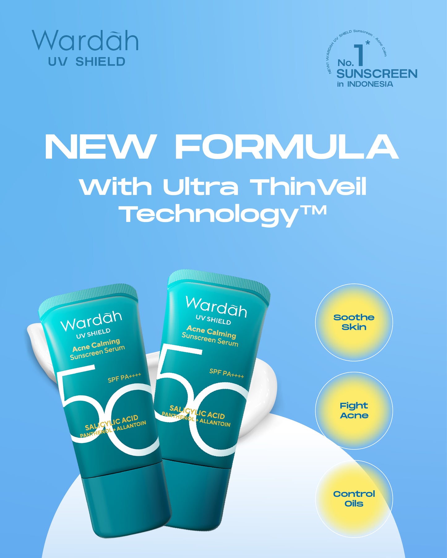 WARDAH UV Shield Acne Calming Sunscreen Serum SPF 50 PA 25ml 40 ml 100ml Sunscreen Wajah Meredakan Jerawat Ringan Mudah Meresap Calming and Repair Boosting Skincare